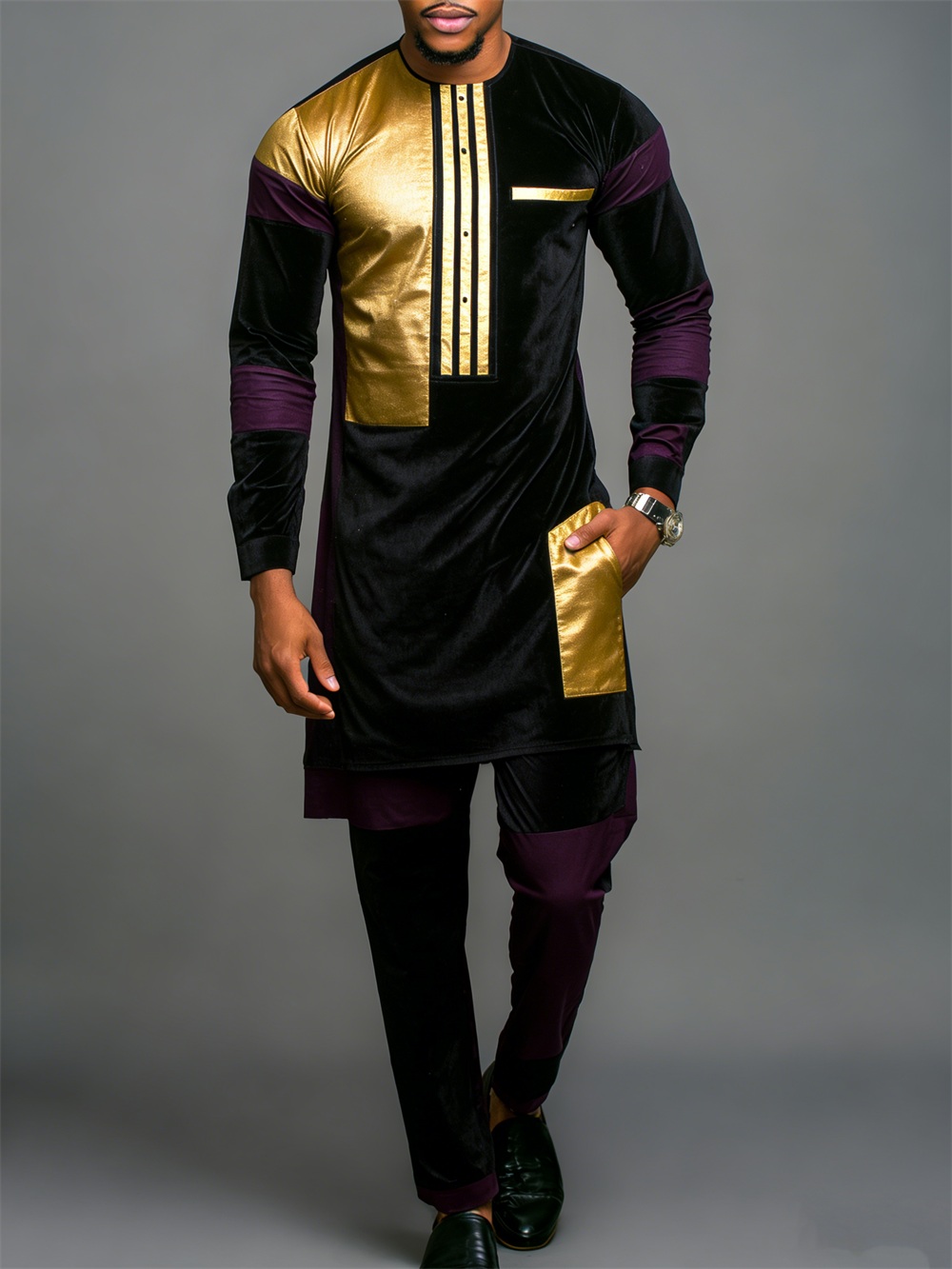 Classic Silk Top-Quality Fabric African Suit Men's Set Trousers