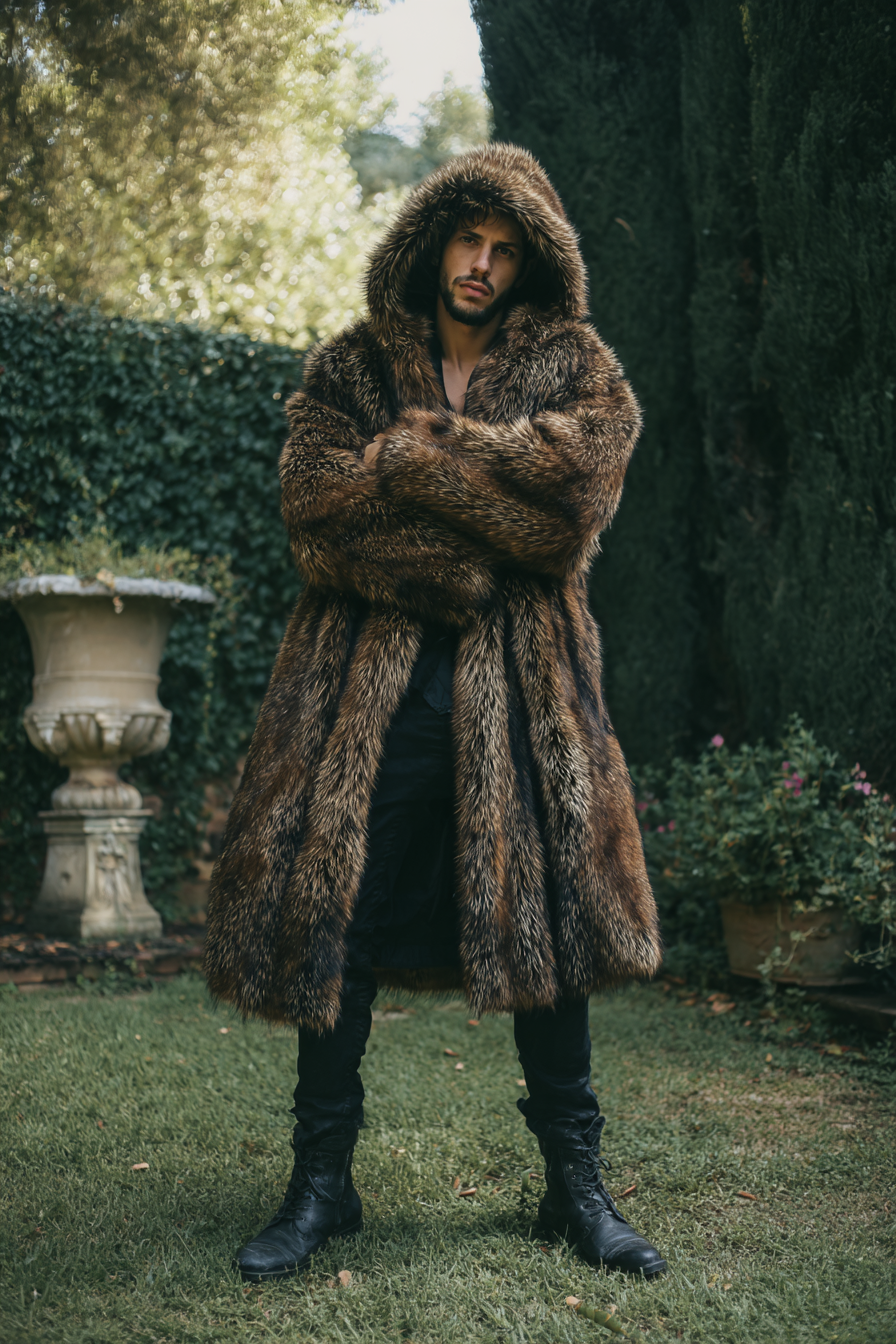 HOT Lambskin coat Jacket Long Shearling Coat Mens Shearling Hooded jacket