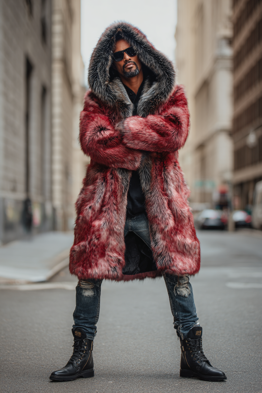 HOT Lambskin coat Jacket Long Shearling Coat Mens Shearling Hooded jacket