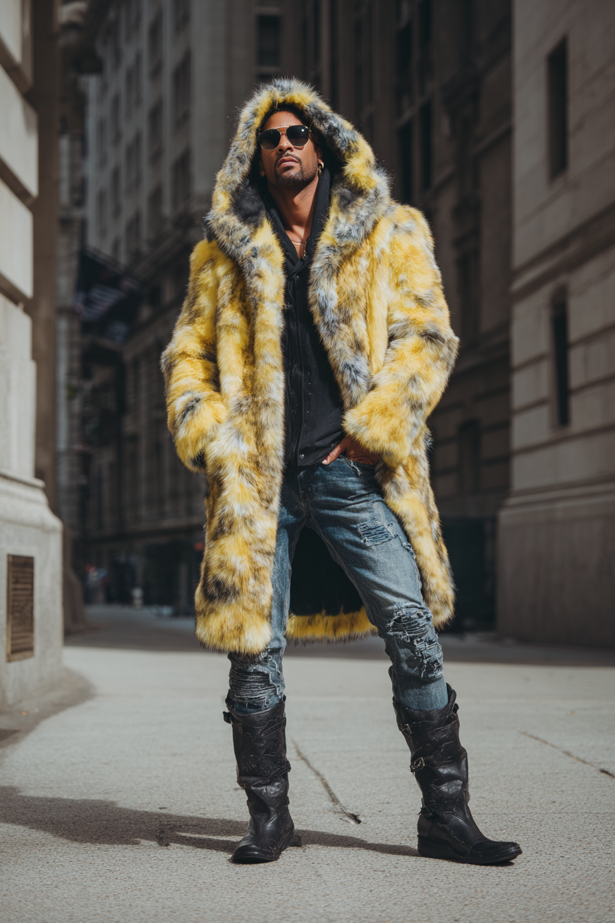 HOT Lambskin coat Jacket Long Shearling Coat Mens Shearling Hooded jacket