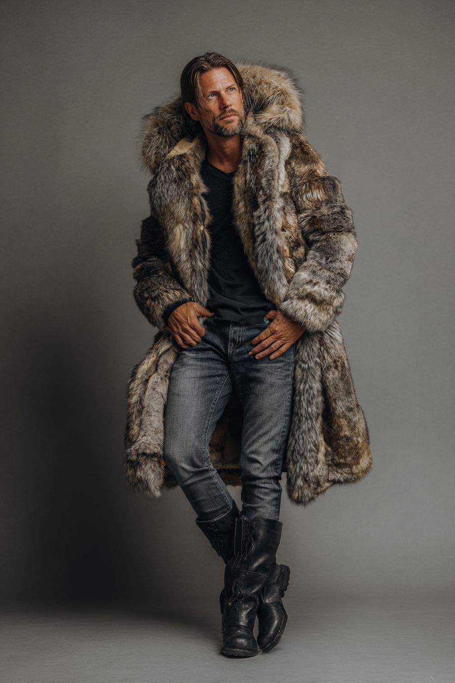 HOT Lambskin coat Jacket Long Shearling Coat Mens Shearling Hooded jacket