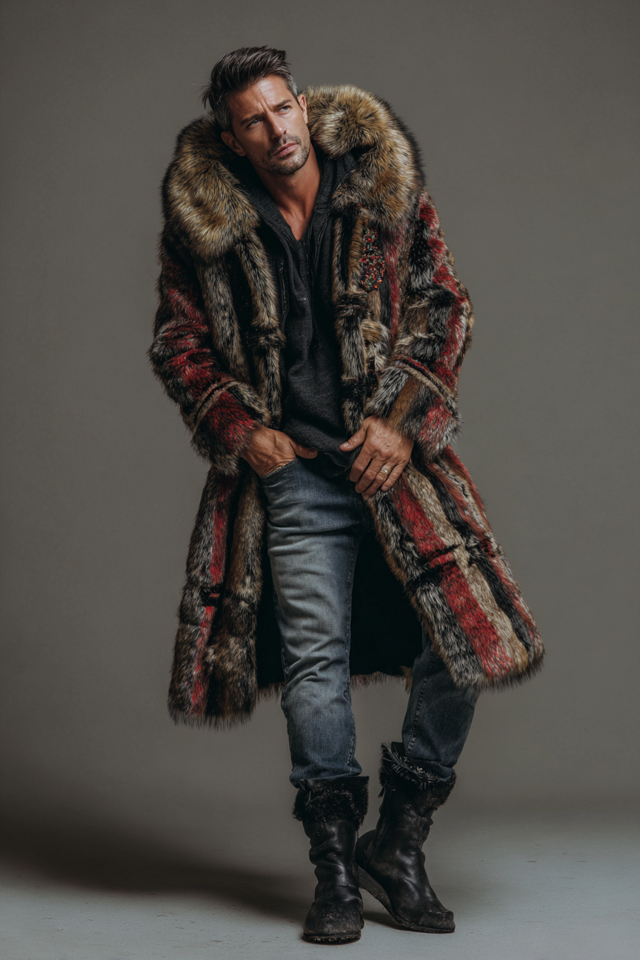 HOT Lambskin coat Jacket Long Shearling Coat Mens Shearling Hooded jacket