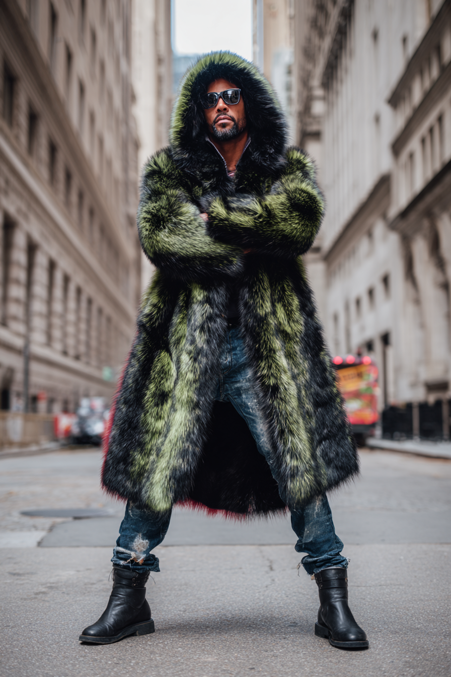 HOT Lambskin coat Jacket Long Shearling Coat Mens Shearling Hooded jacket