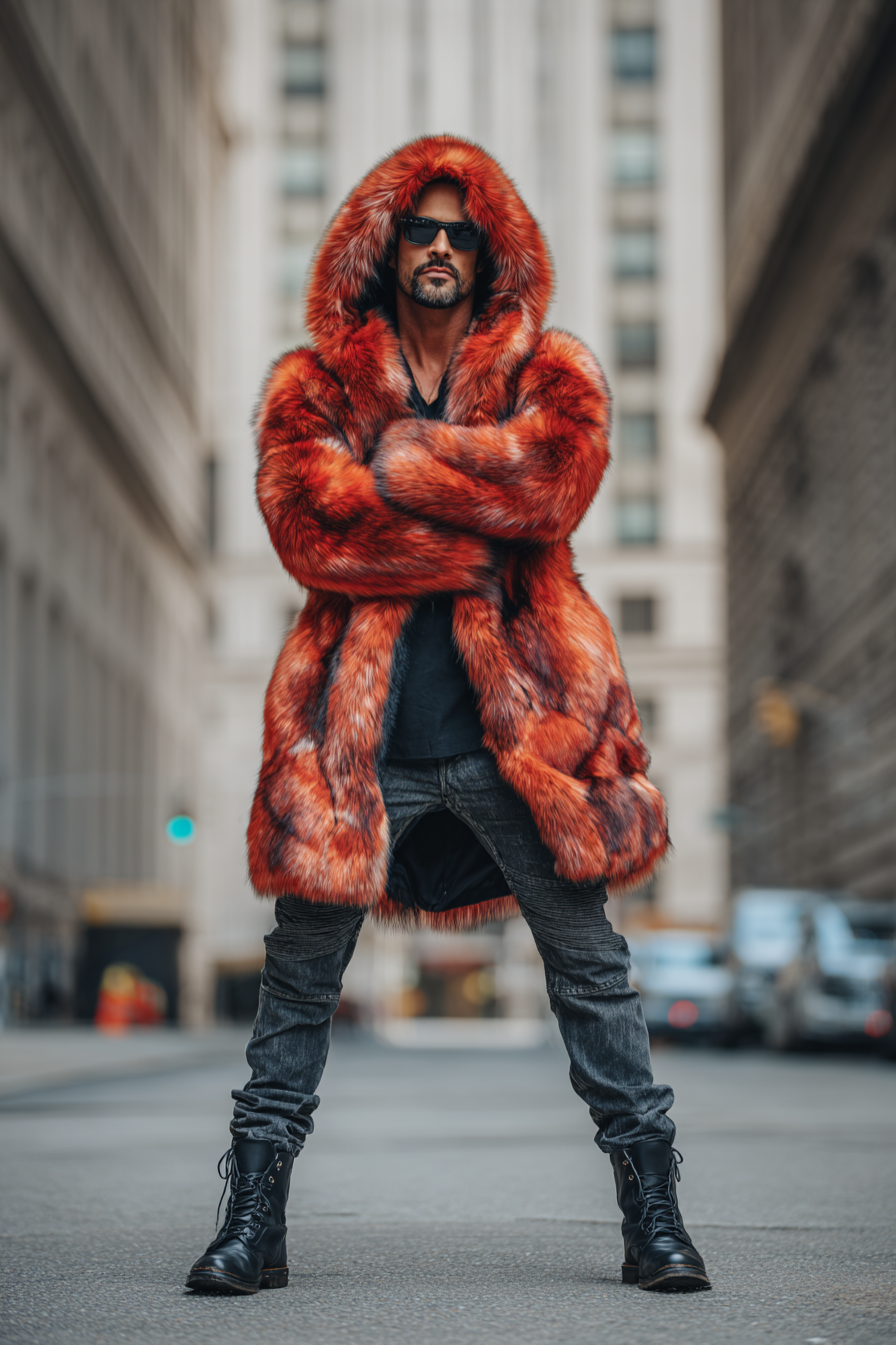 HOT Lambskin coat Jacket Long Shearling Coat Mens Shearling Hooded jacket