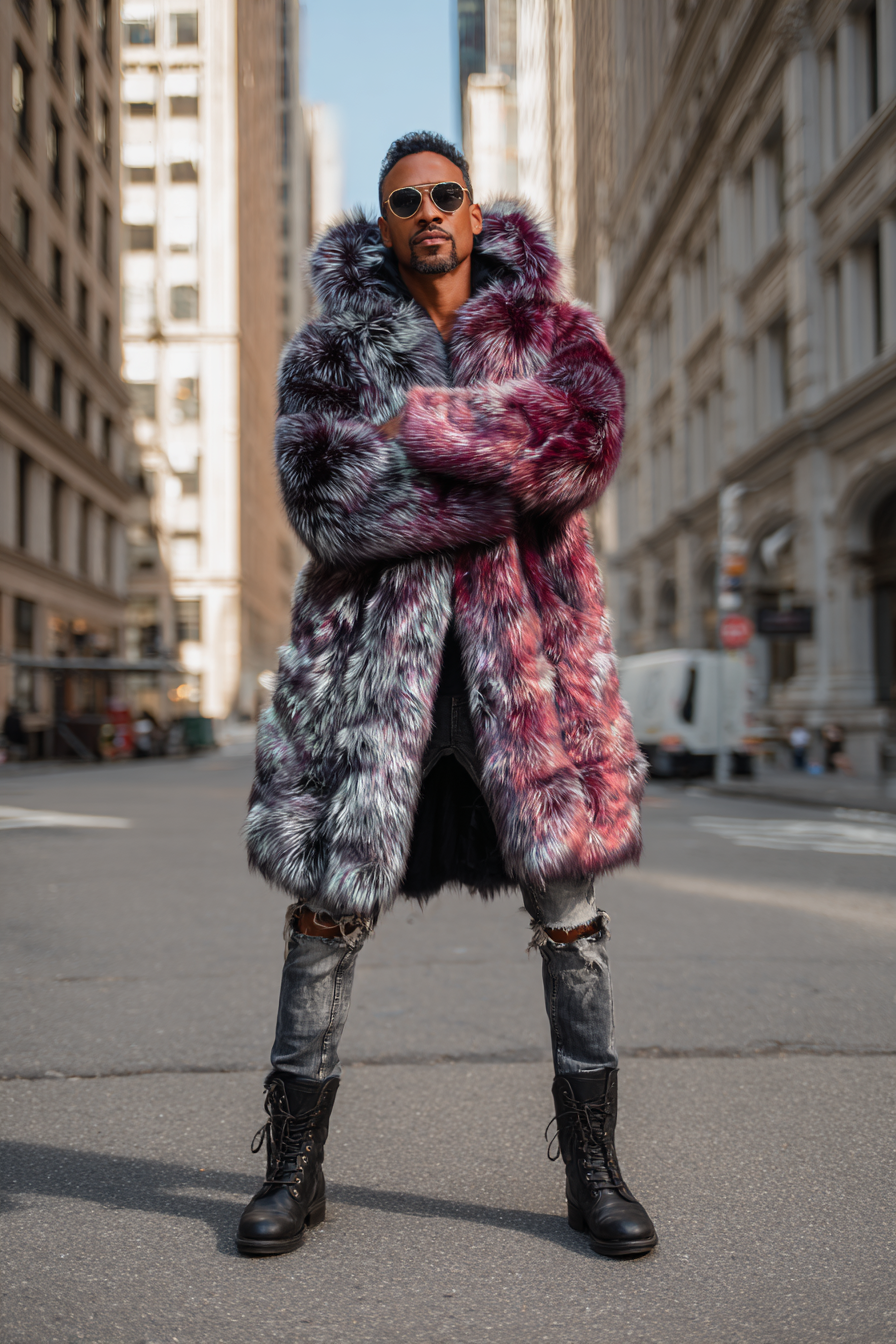 HOT Lambskin coat Jacket Long Shearling Coat Mens Shearling Hooded jacket