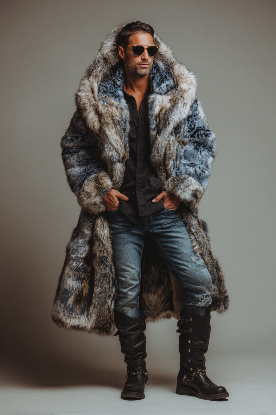 HOT Lambskin coat Jacket Long Shearling Coat Mens Shearling Hooded jacket