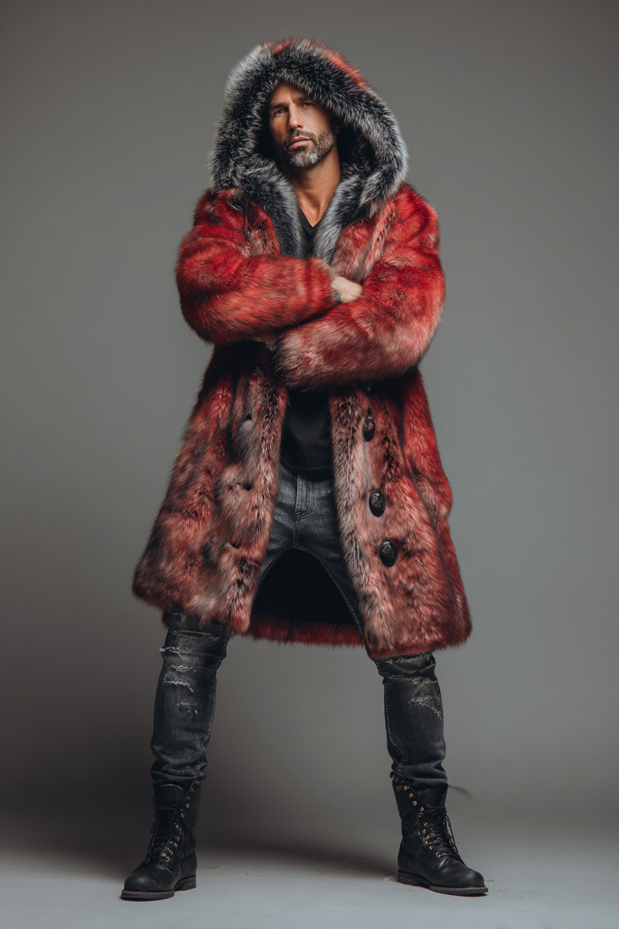 HOT Lambskin coat Jacket Long Shearling Coat Mens Shearling Hooded jacket