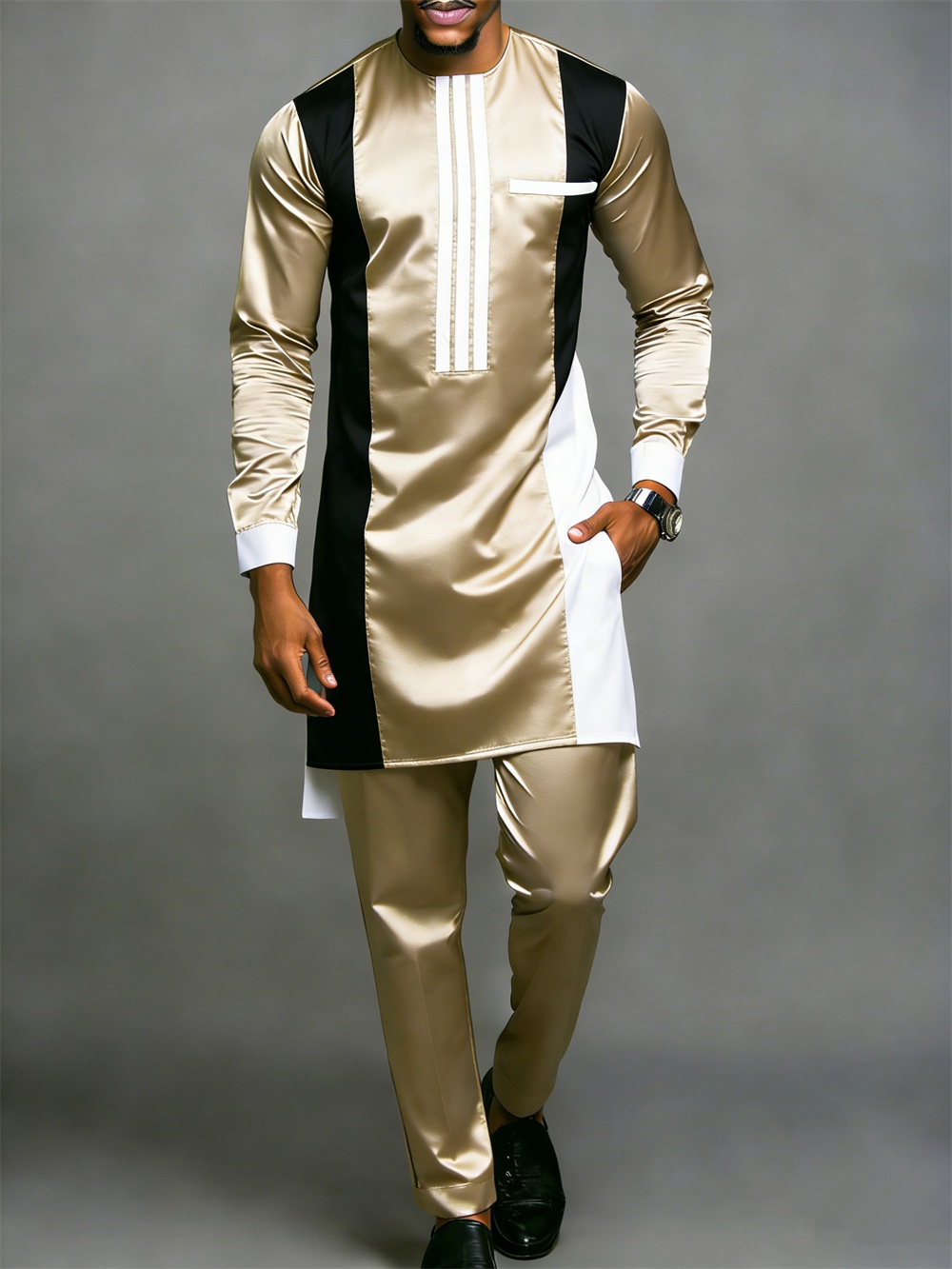 Classic Silk Top-Quality Fabric African Suit Men's Set Trousers