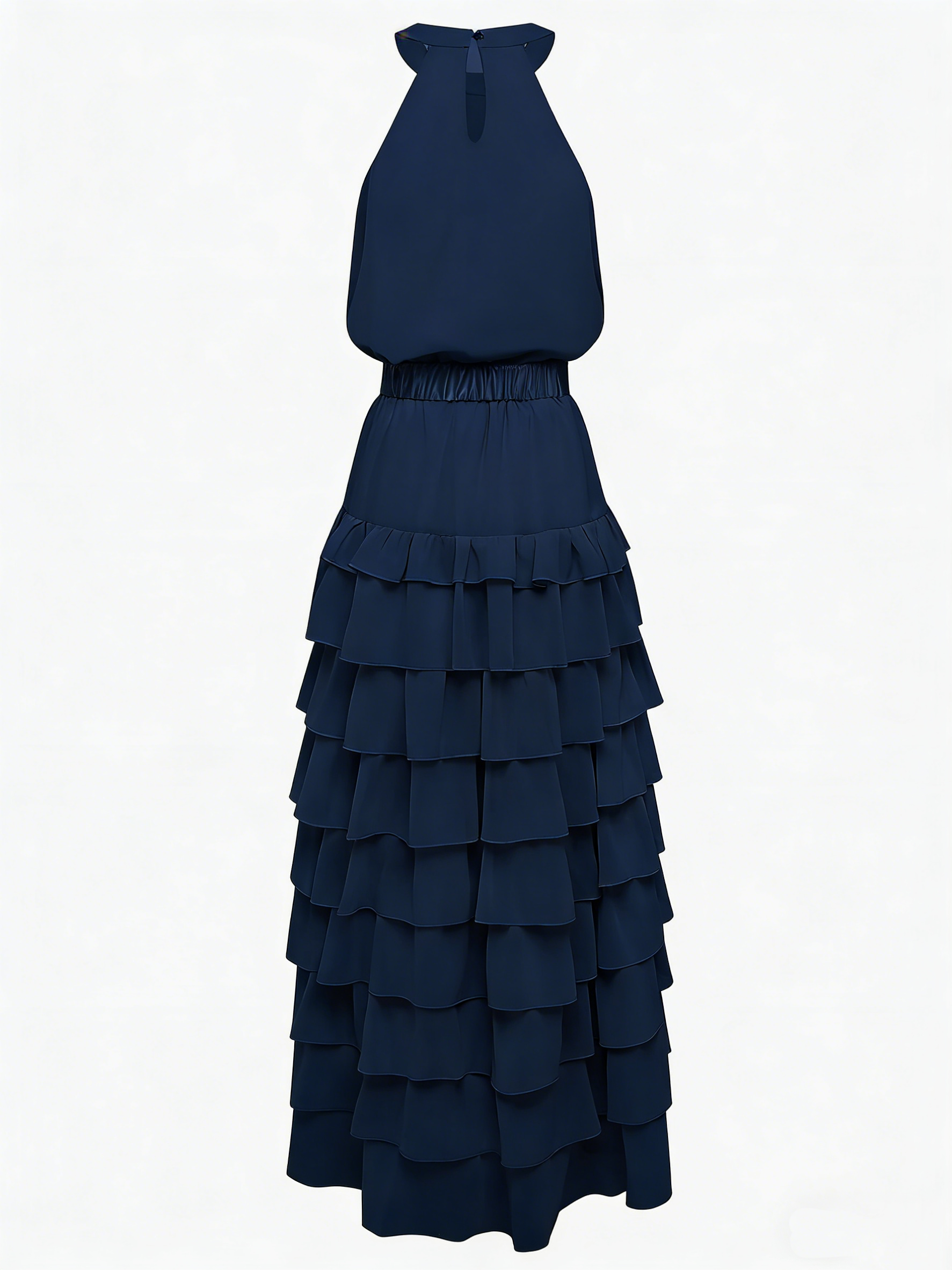 Peplum Tiered Chiffon Halter Sleeveless A-Line Maxi Dress