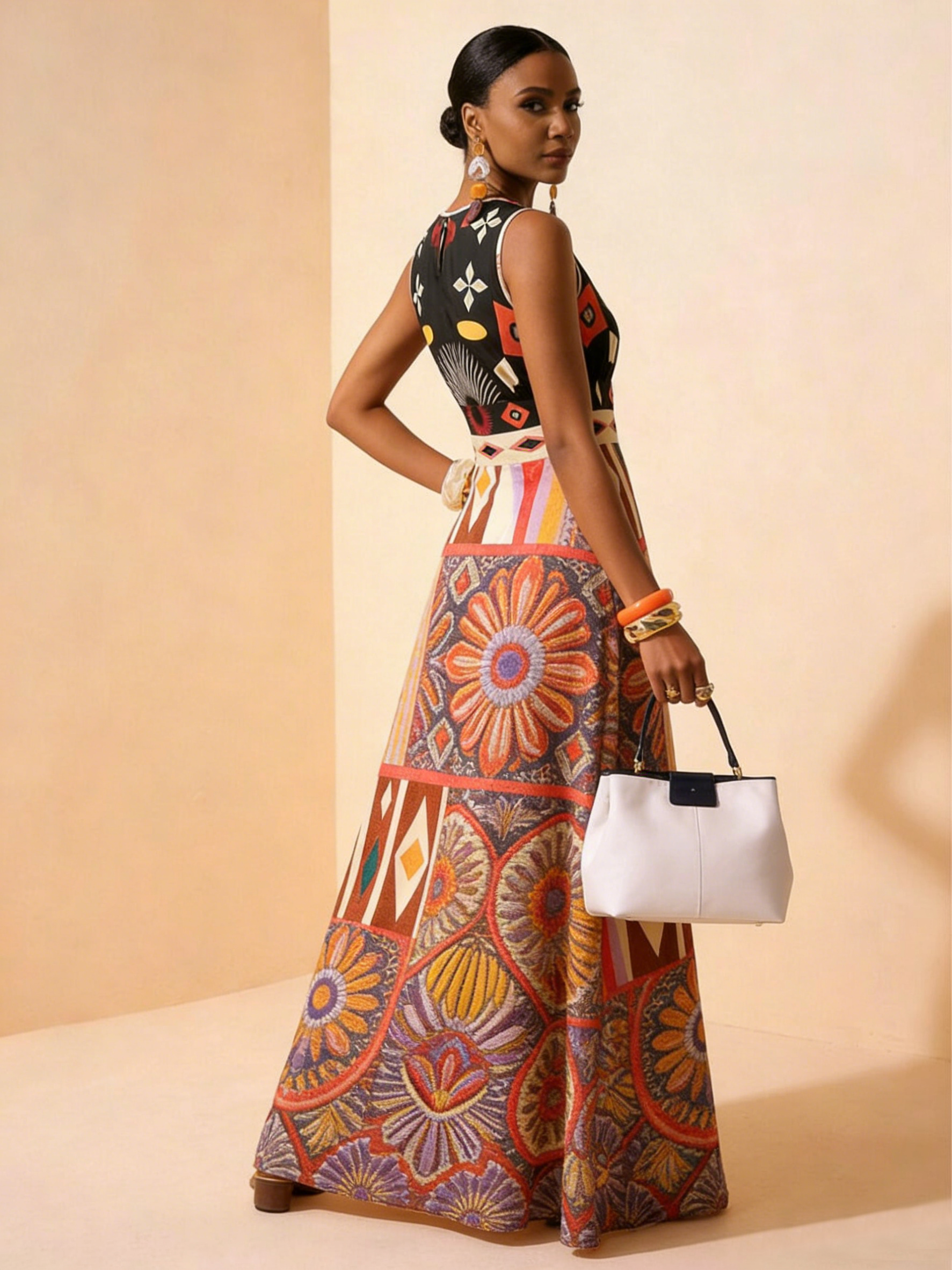 Sunkissed Print New Sleeveless Art Print Maxi Dress