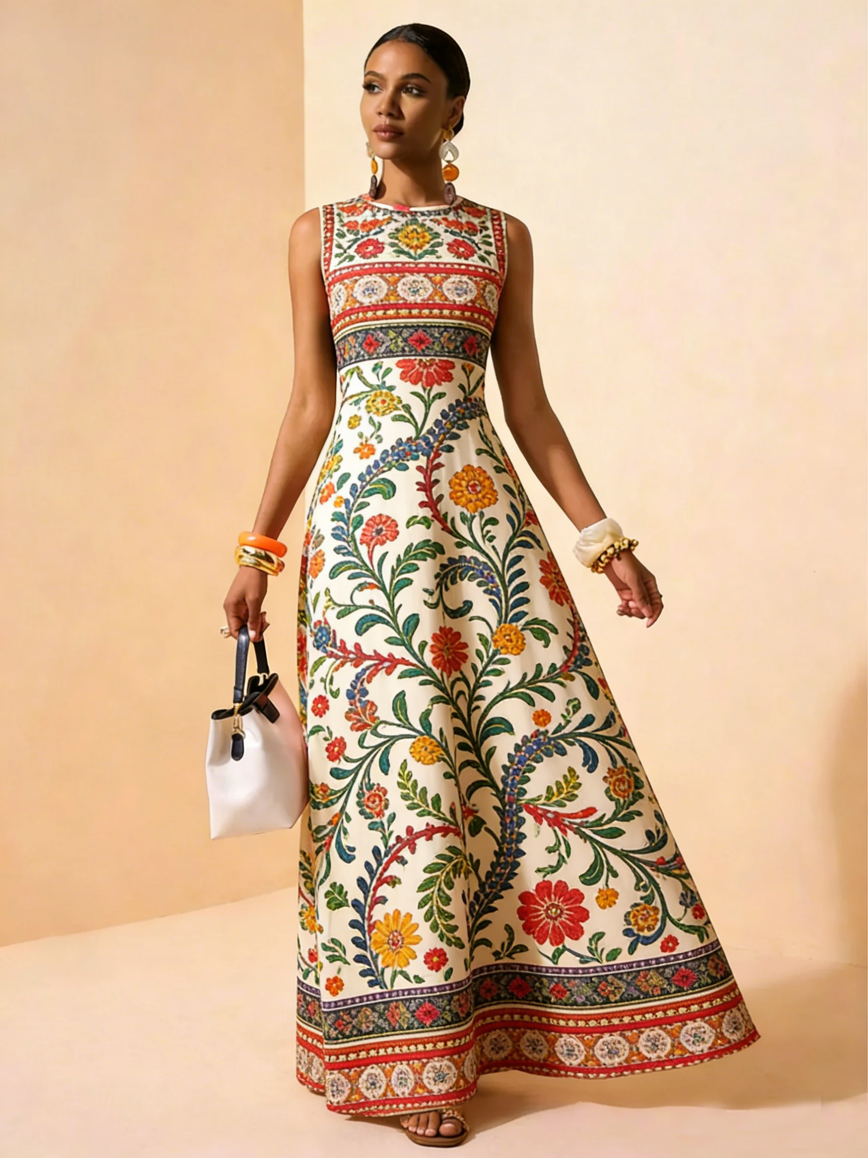 Sunkissed Print New Sleeveless Art Print Maxi Dress