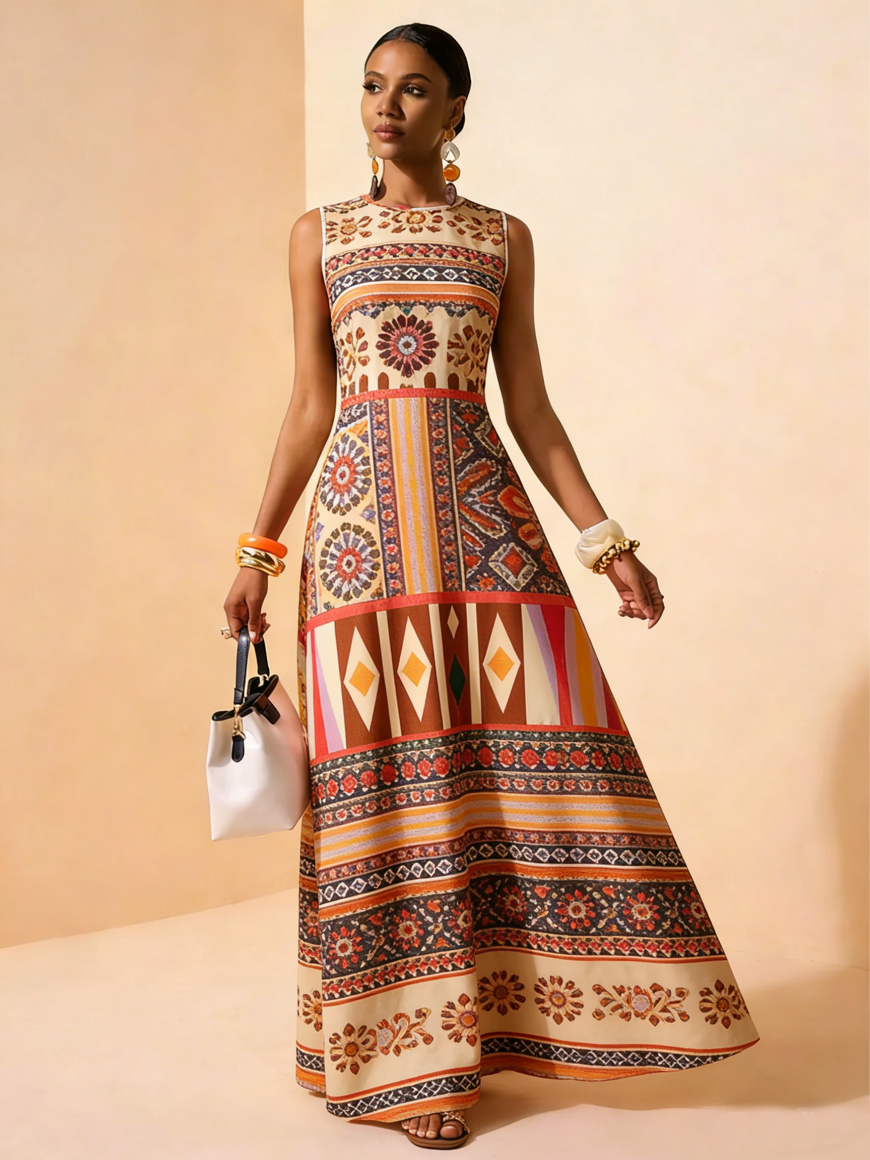 Sunkissed Print New Sleeveless Art Print Maxi Dress