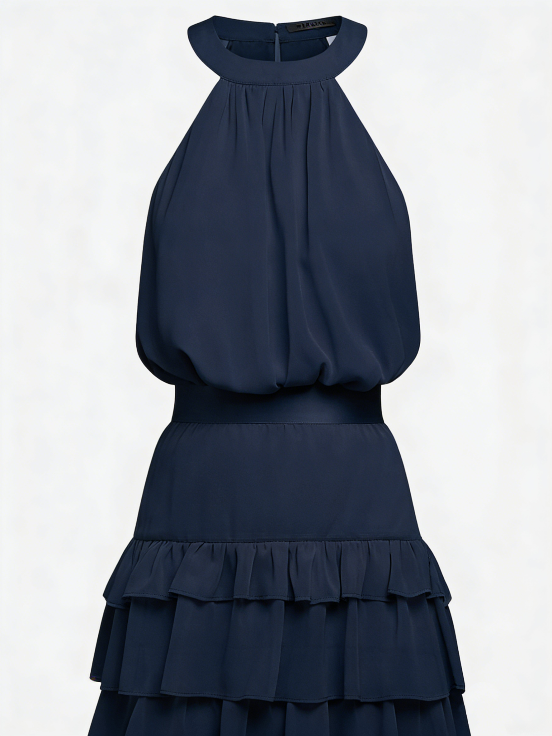 Peplum Tiered Chiffon Halter Sleeveless A-Line Maxi Dress