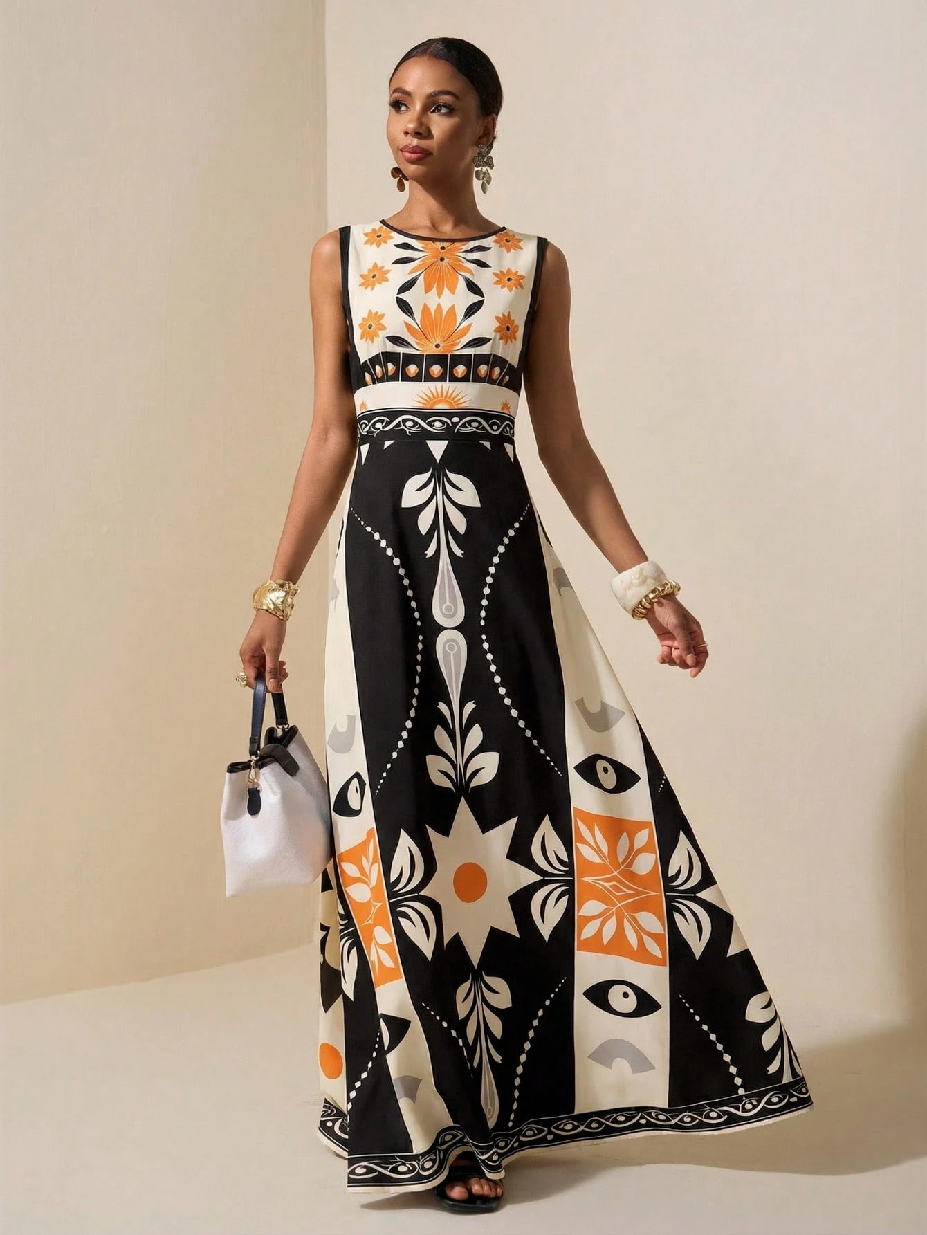 2026 Spring New Sleeveless Art Print Maxi Dress