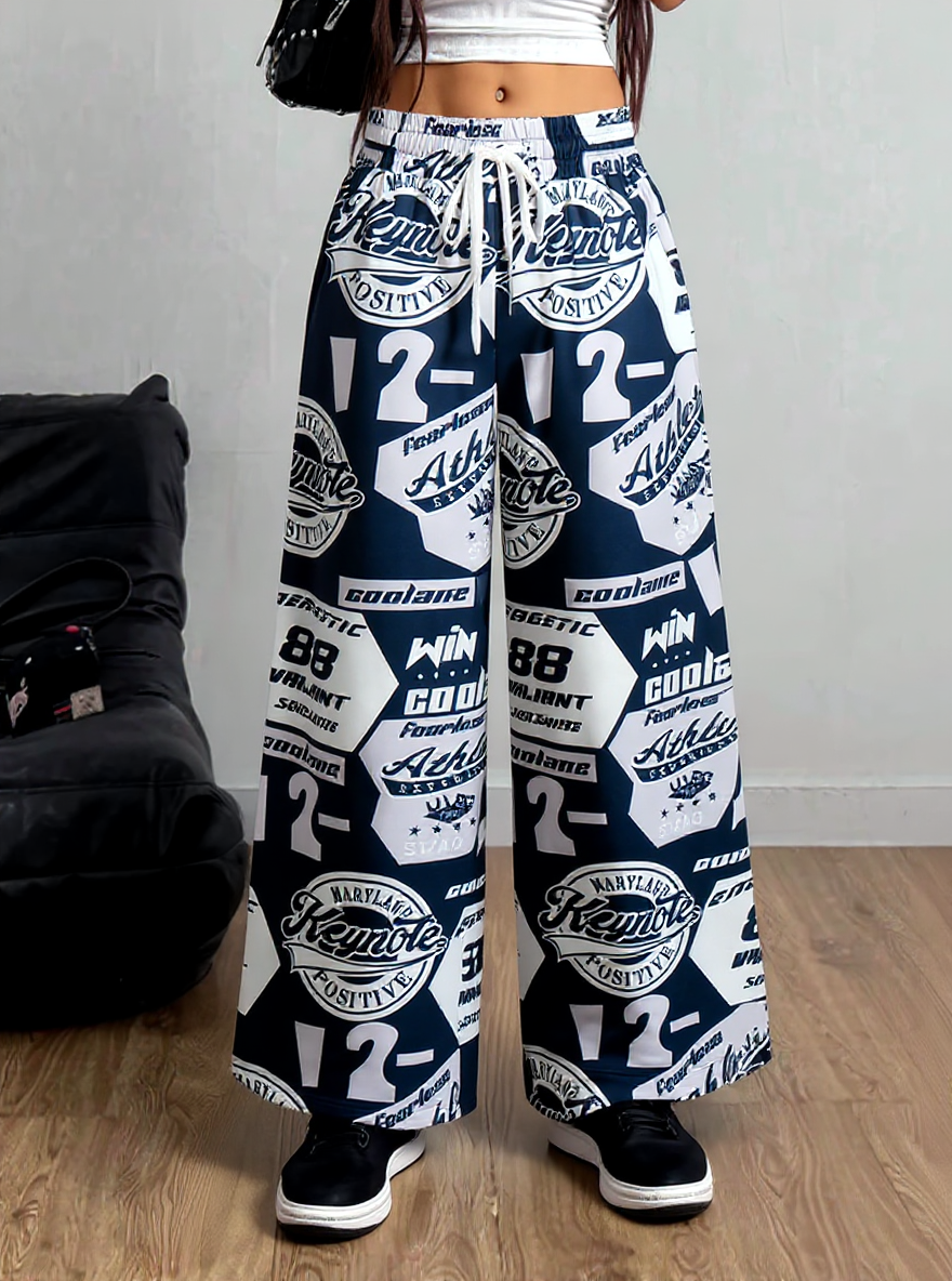 Y2K Digital Print Joggers - Adjustable Drawstring Cargo Sweatpants for Streetwear-Aetheryn