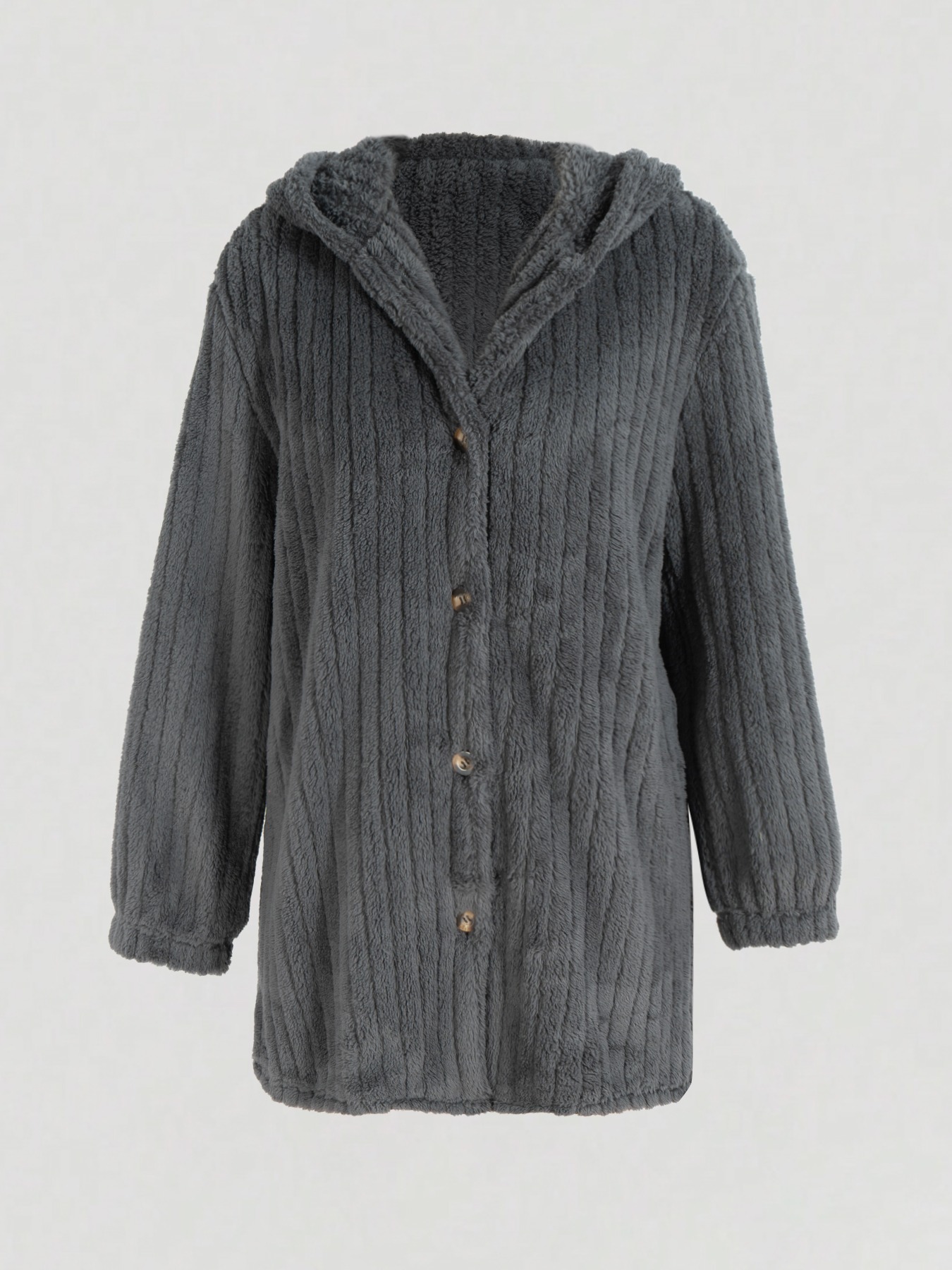Dark gray pinstripe fur coat Women‘s hooded single-breasted long coat