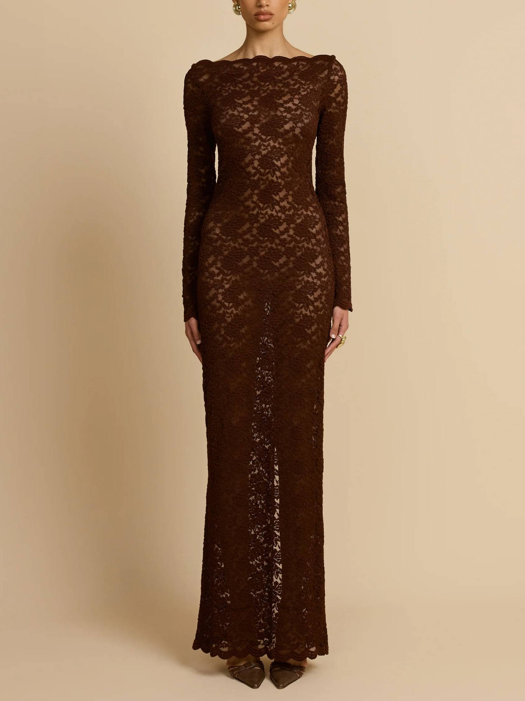 Sheer Floral Lace Bodycon Maxi Dress