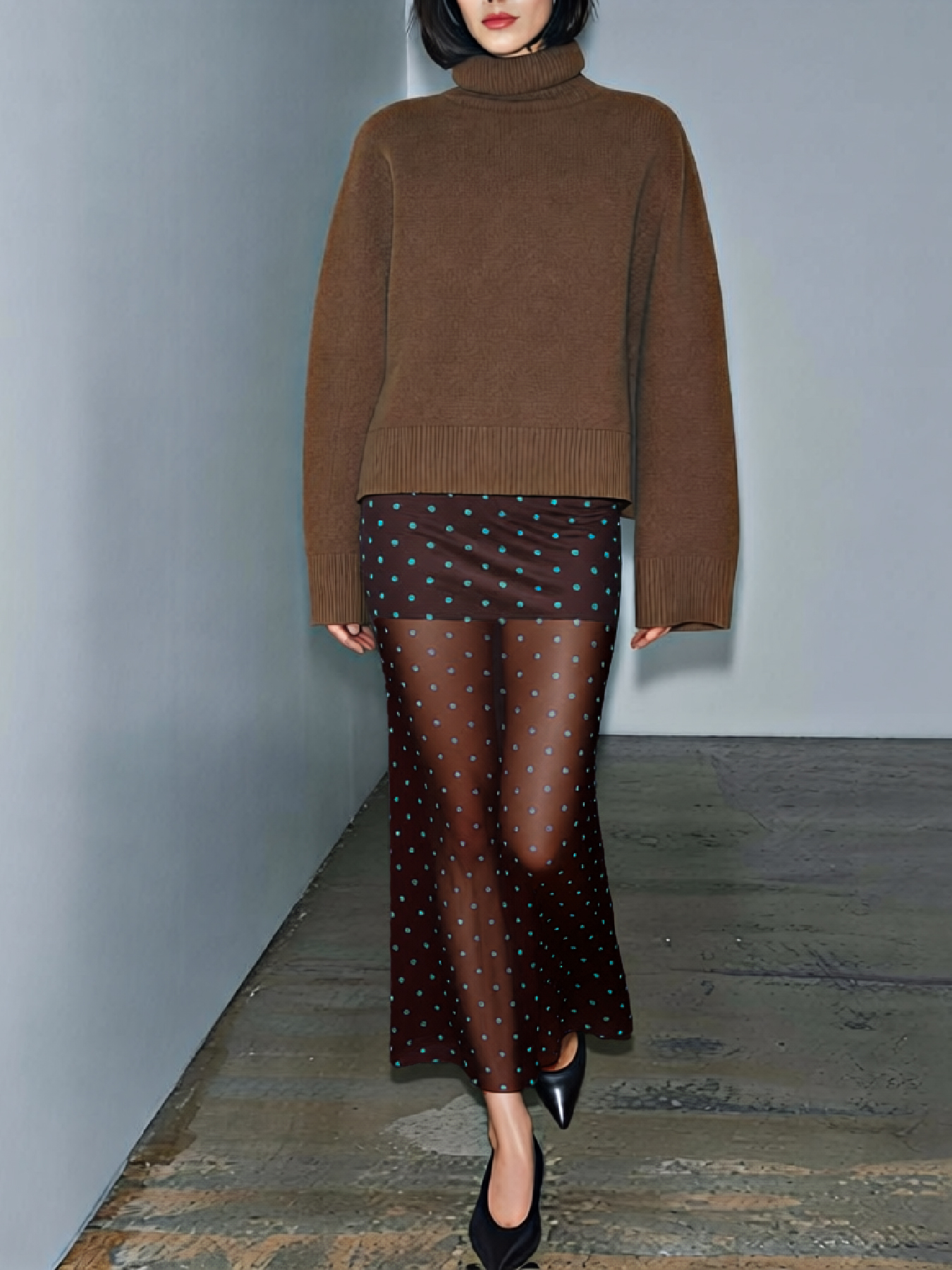 2026 Spring/Summer New Style Retro Polka Dot Lightweight Sheer Long Skirt