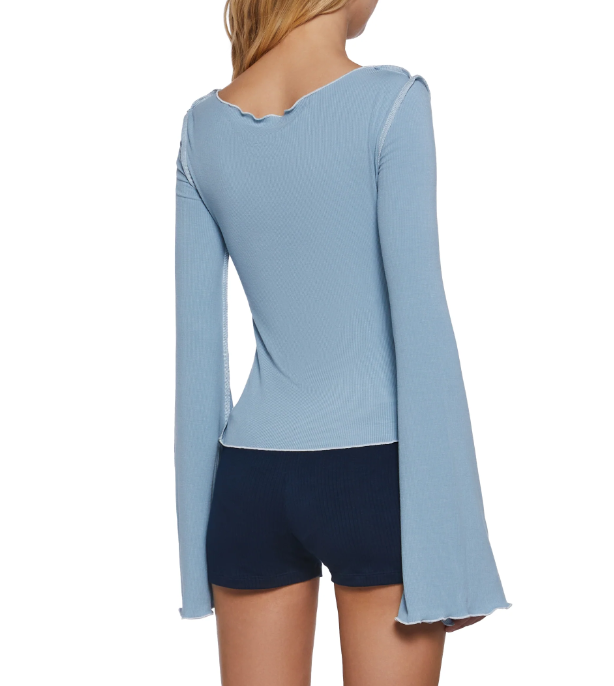 Y2K Butterfly Print Tie-Collar Top - Pale Green Sporty Streetwear Long Sleeve Blouse for Women-Aetheryn