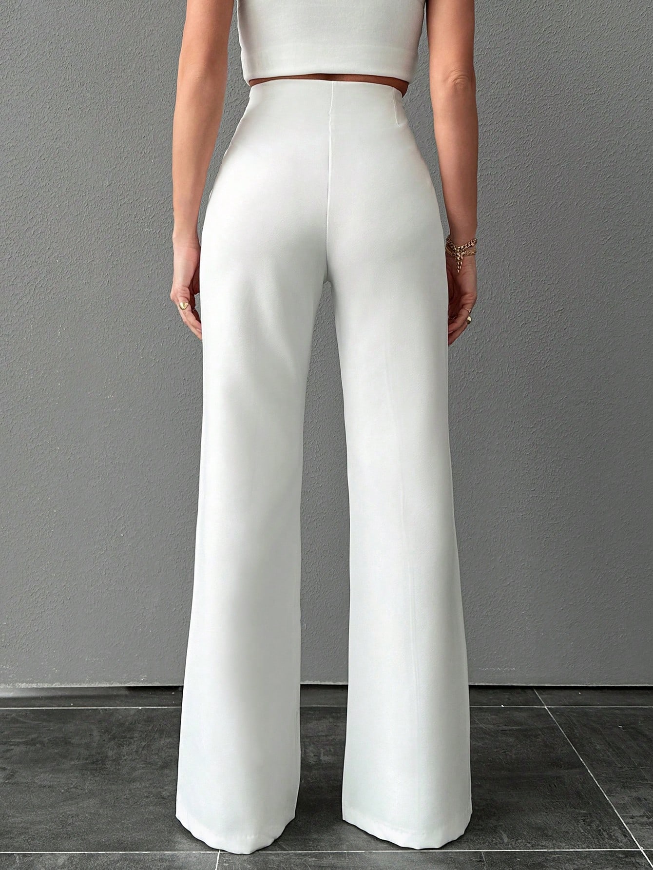 Women's White High-Waisted Flare Pants
