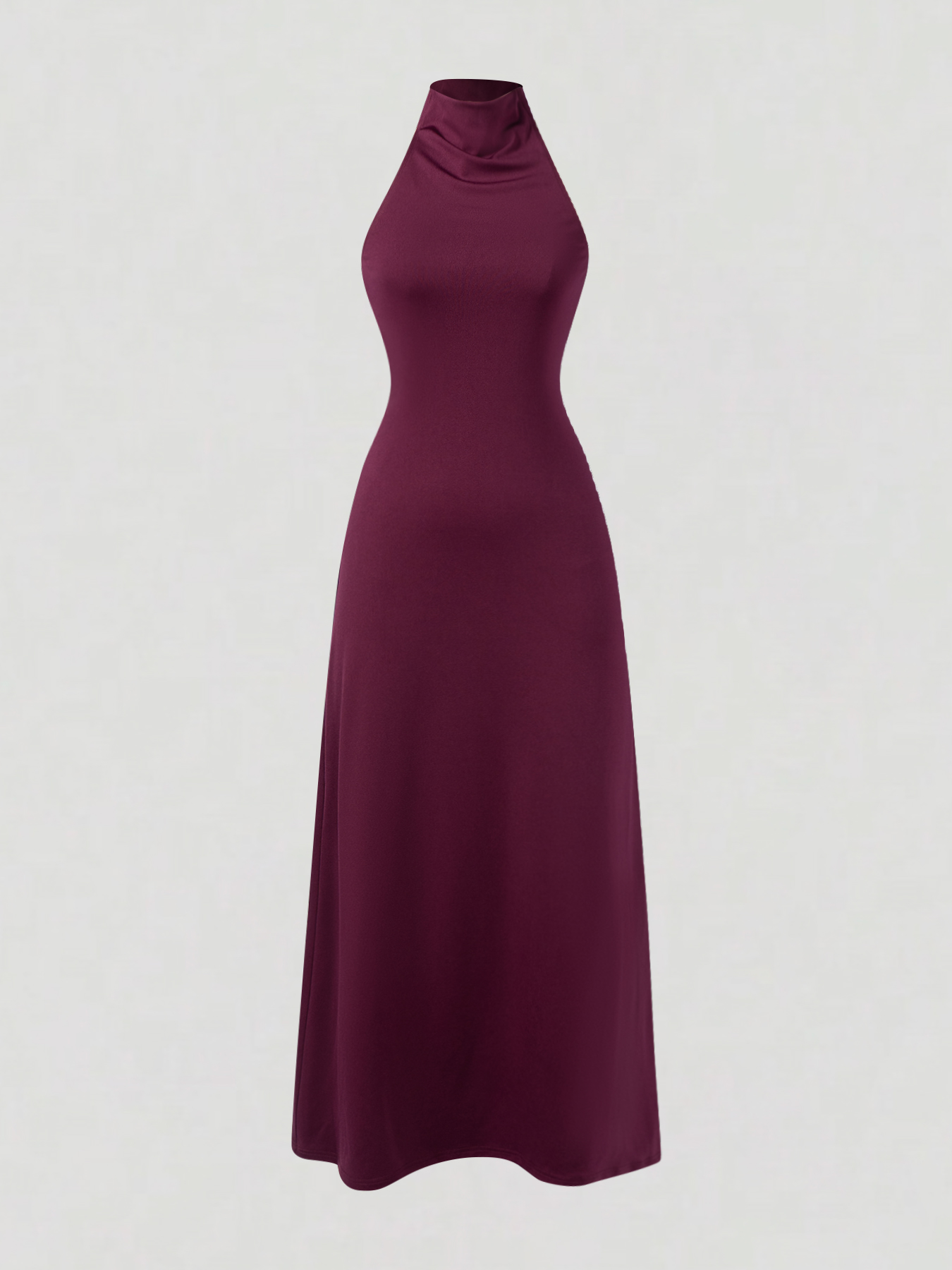 Woman's Burgundy Halter Neck Sleeveless Bodycon Maxi Dress