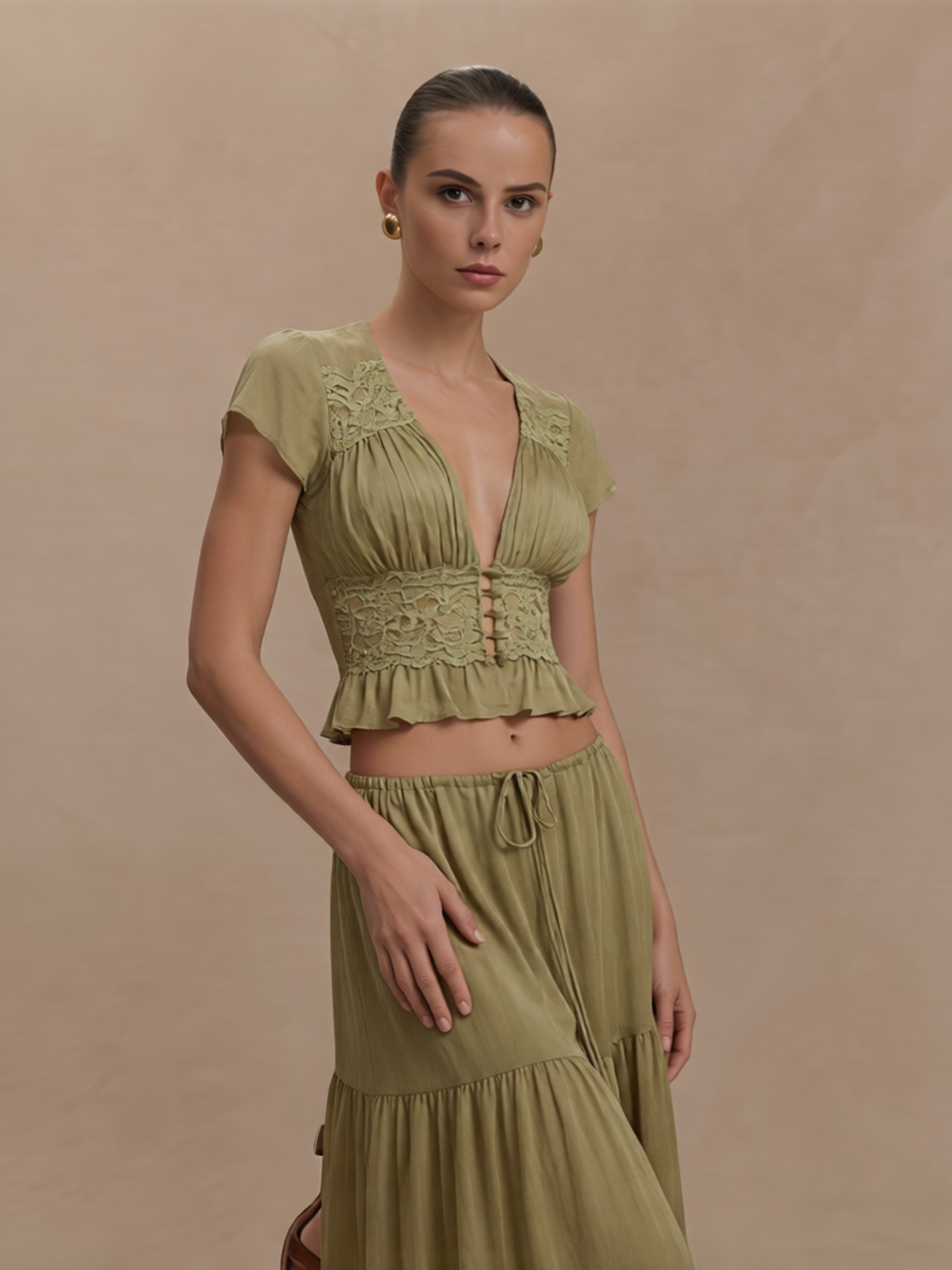 Lace Trim Two Piece Maxi Skirt Set