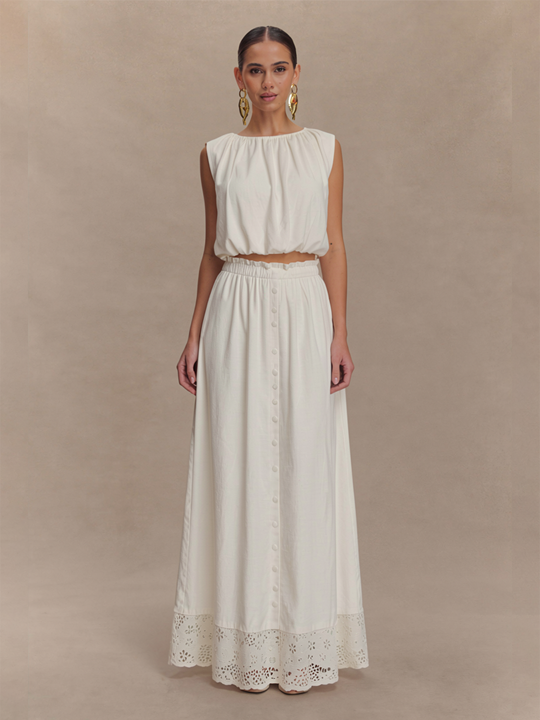 Corset Crop Top Flare Midi Skirt Two Piece Outfit