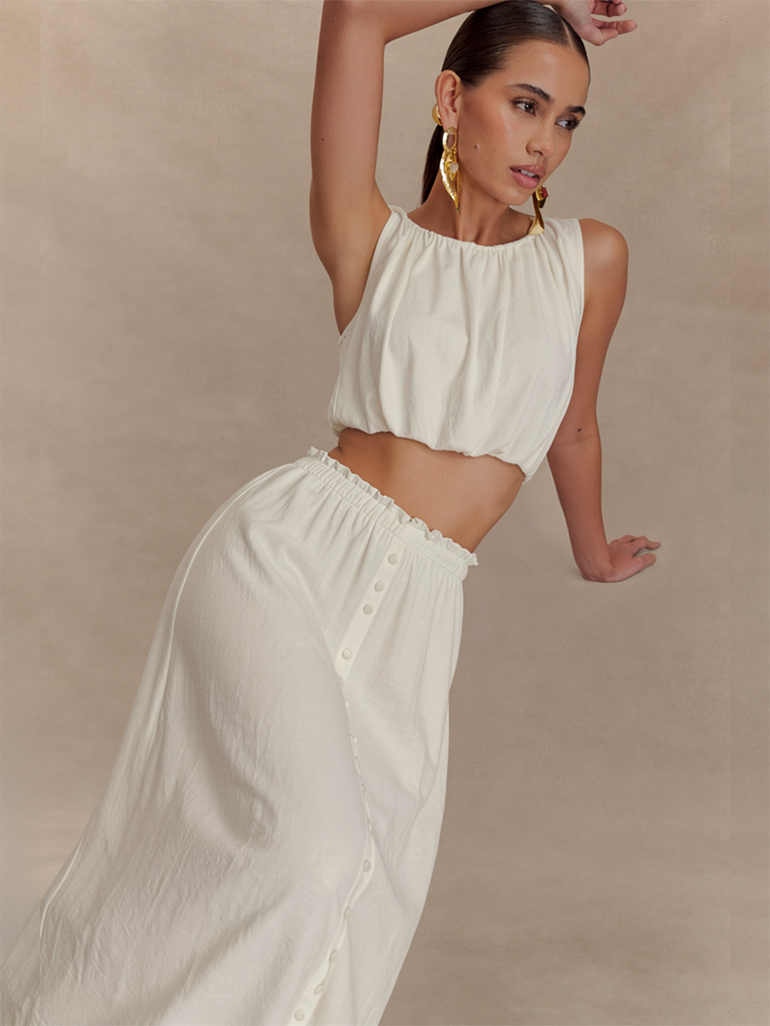 Corset Crop Top Flare Midi Skirt Two Piece Outfit