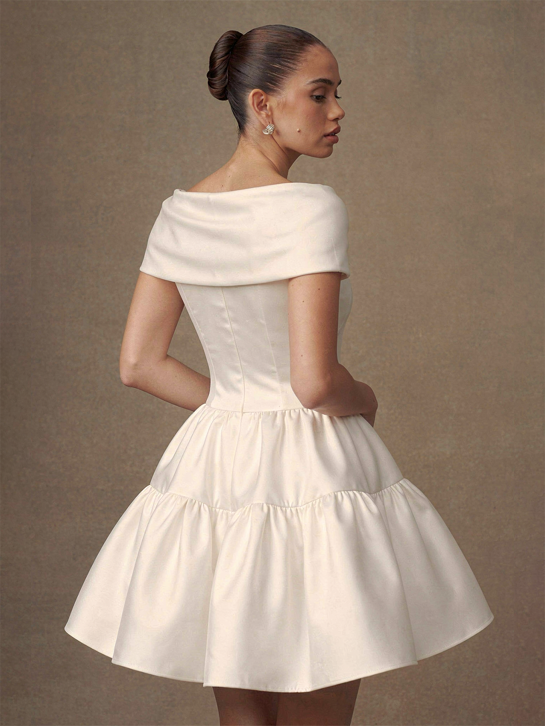 Off Shoulder Bow Tiered Mini Dress