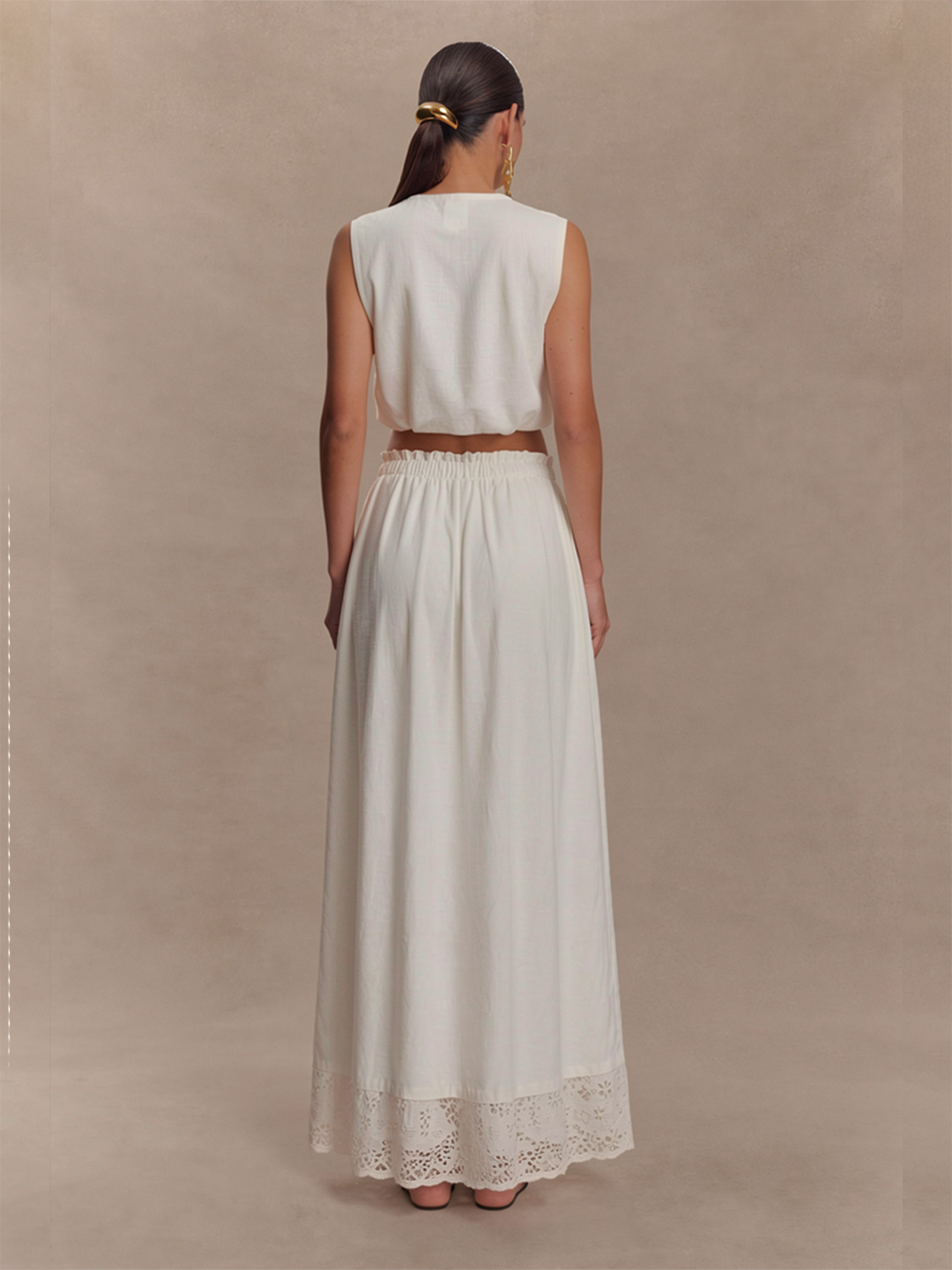 Corset Crop Top Flare Midi Skirt Two Piece Outfit