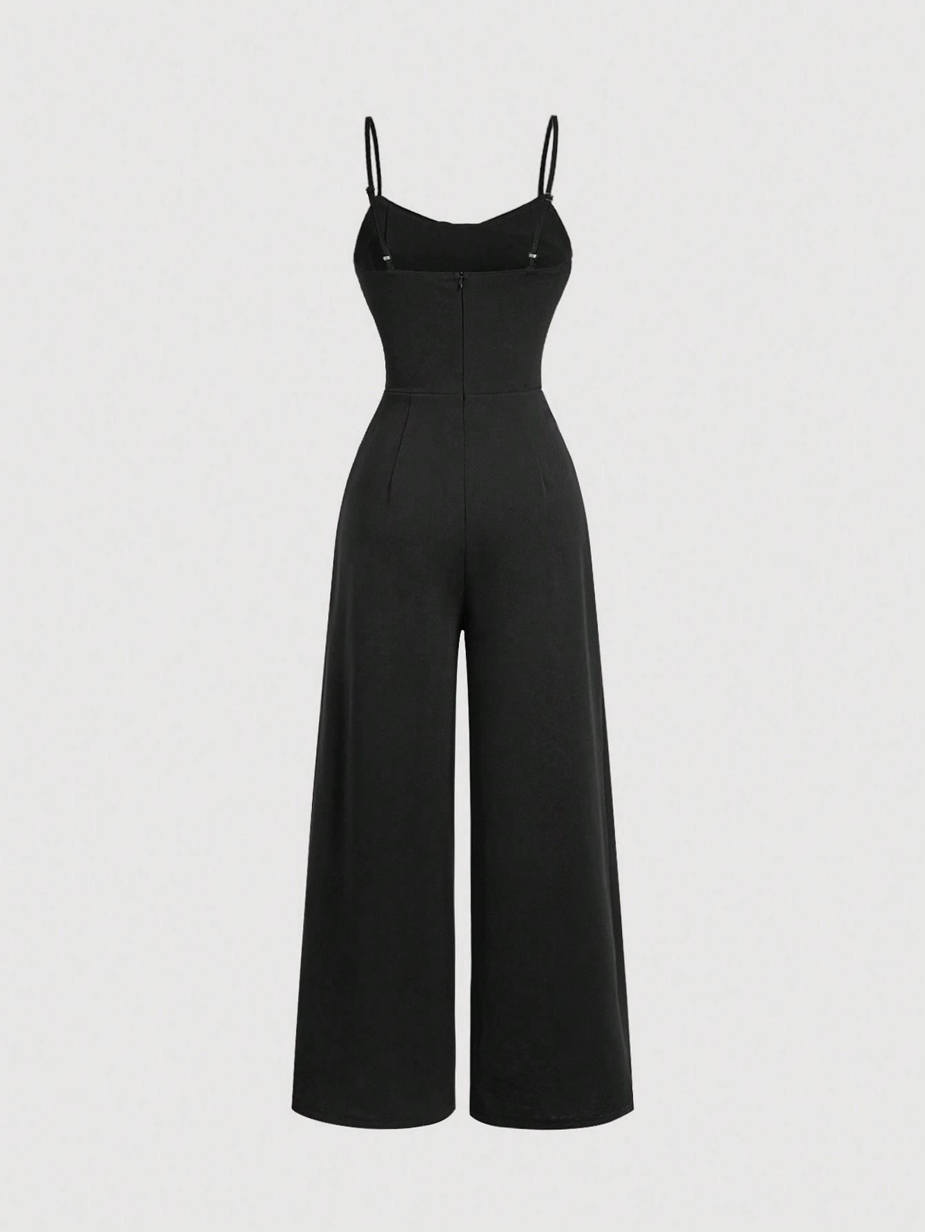 Women's Black Cowl Neck Lace-Insert Wide-Leg Jumpsuit