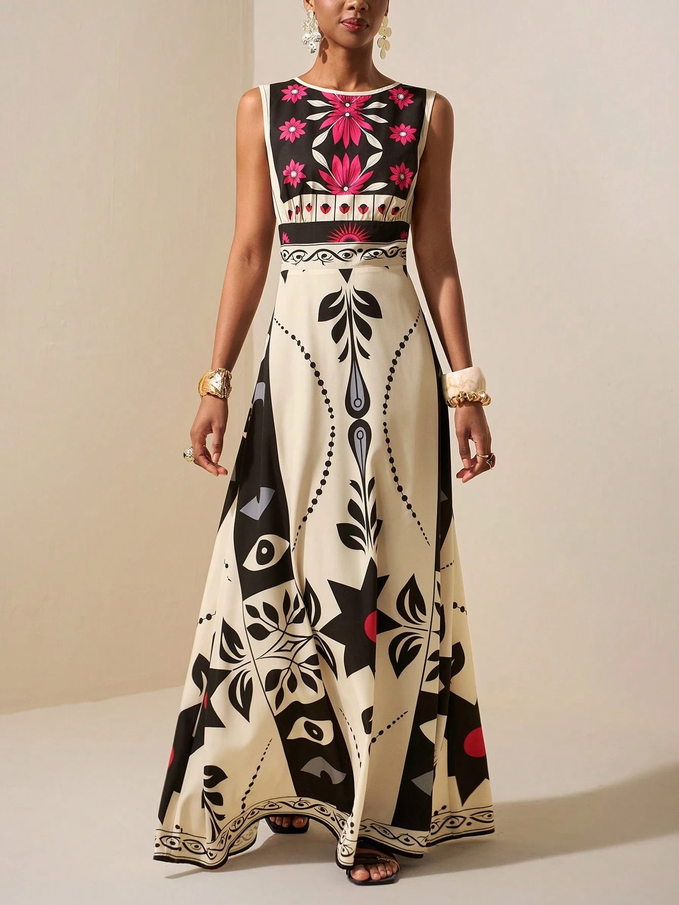 2026 Sleeveless Art Print Maxi Dress