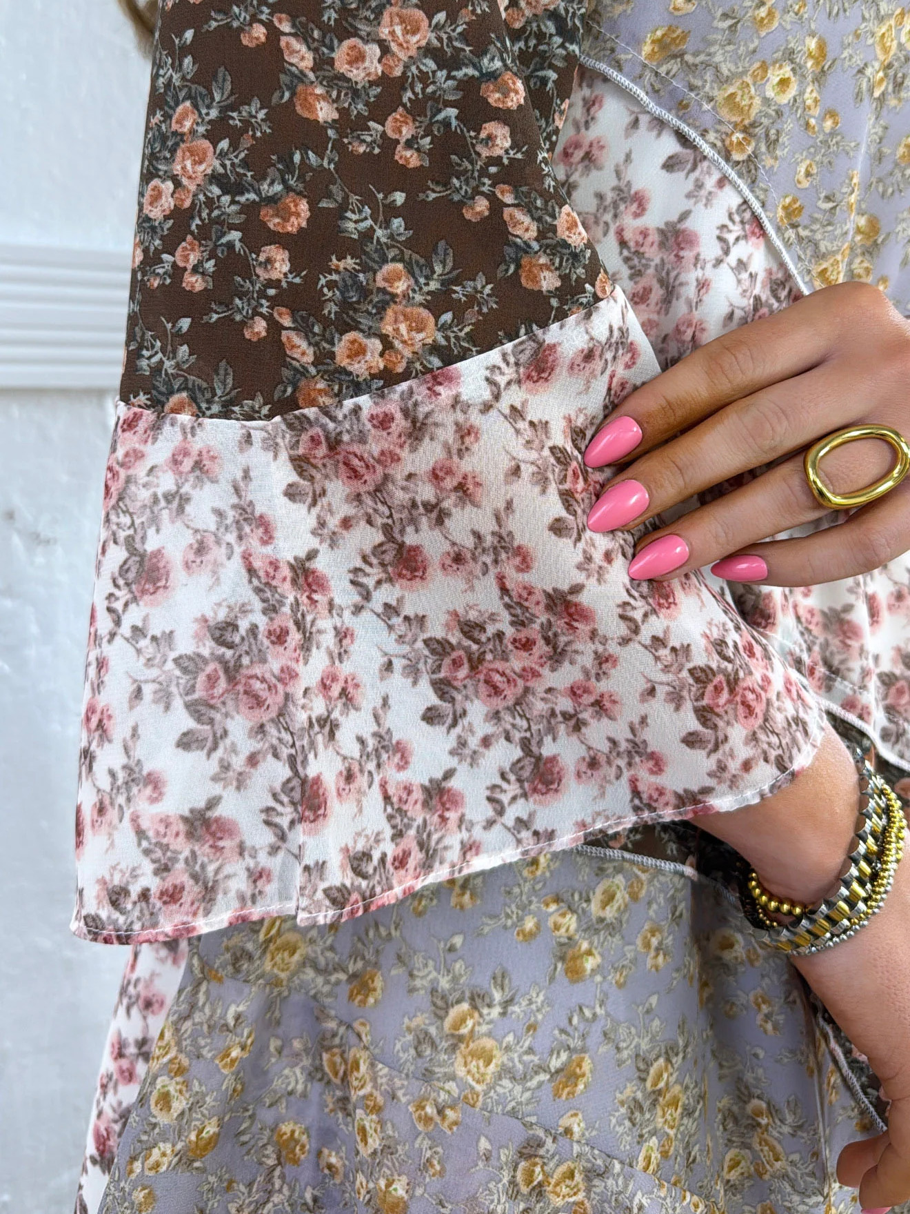 Boho Patchwork Floral Long Sleeve Maxi Dress