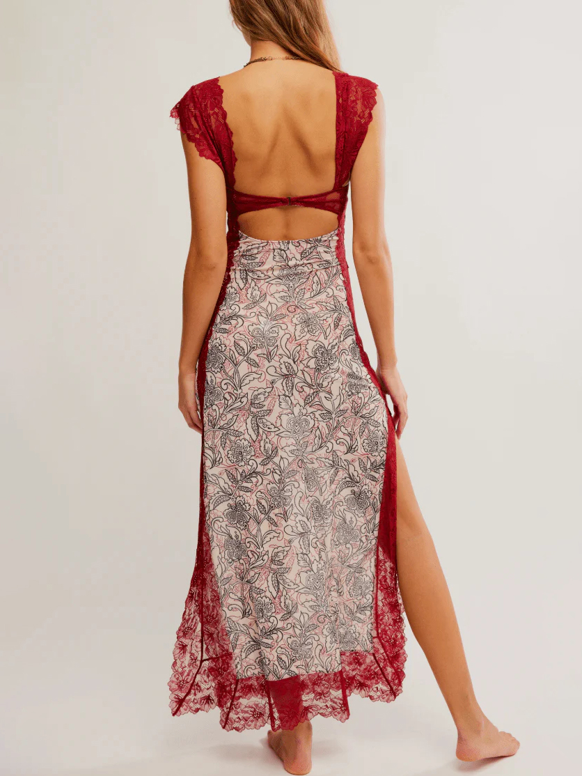 [Copy]Boho Patchwork Floral Plaid Midi Dress