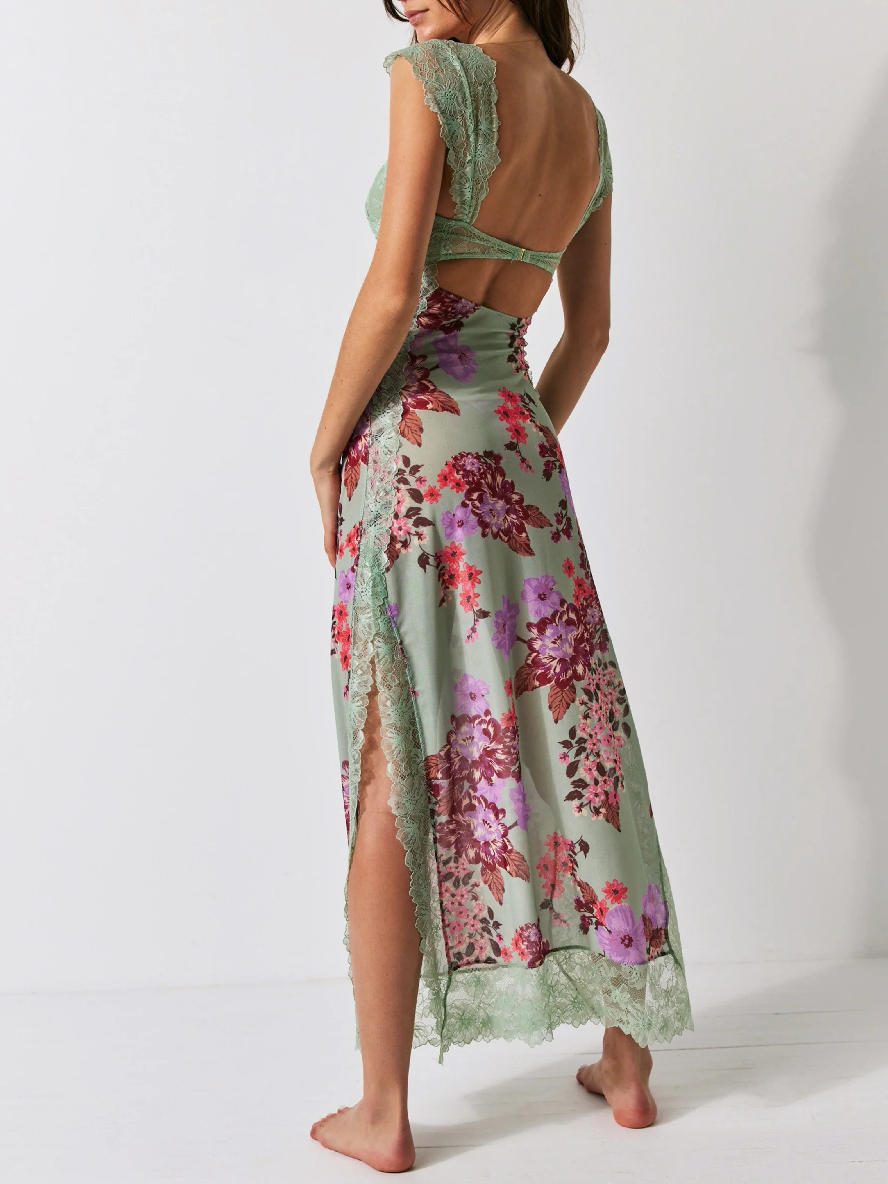 [Copy]Boho Patchwork Floral Plaid Midi Dress