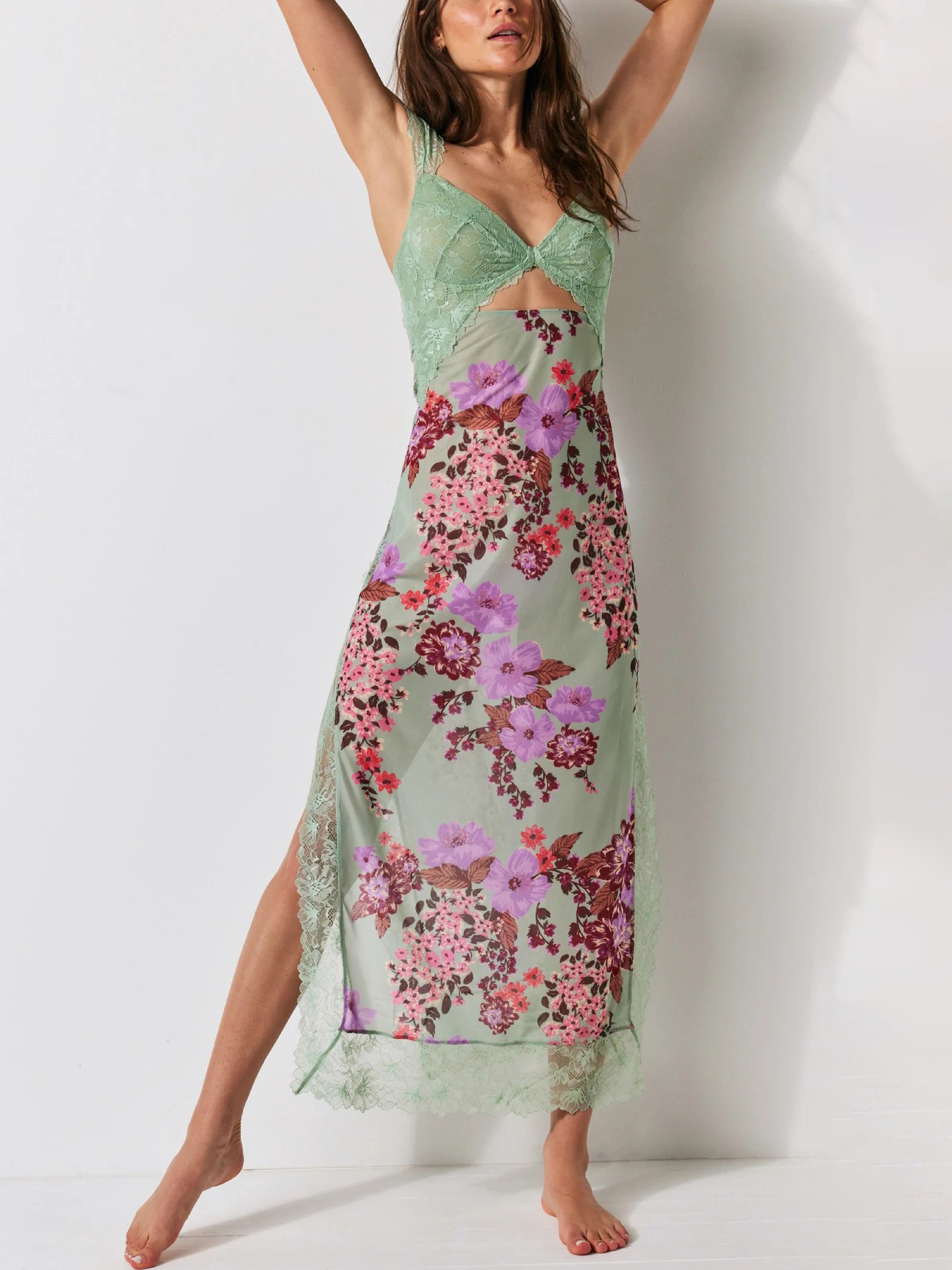 [Copy]Boho Patchwork Floral Plaid Midi Dress