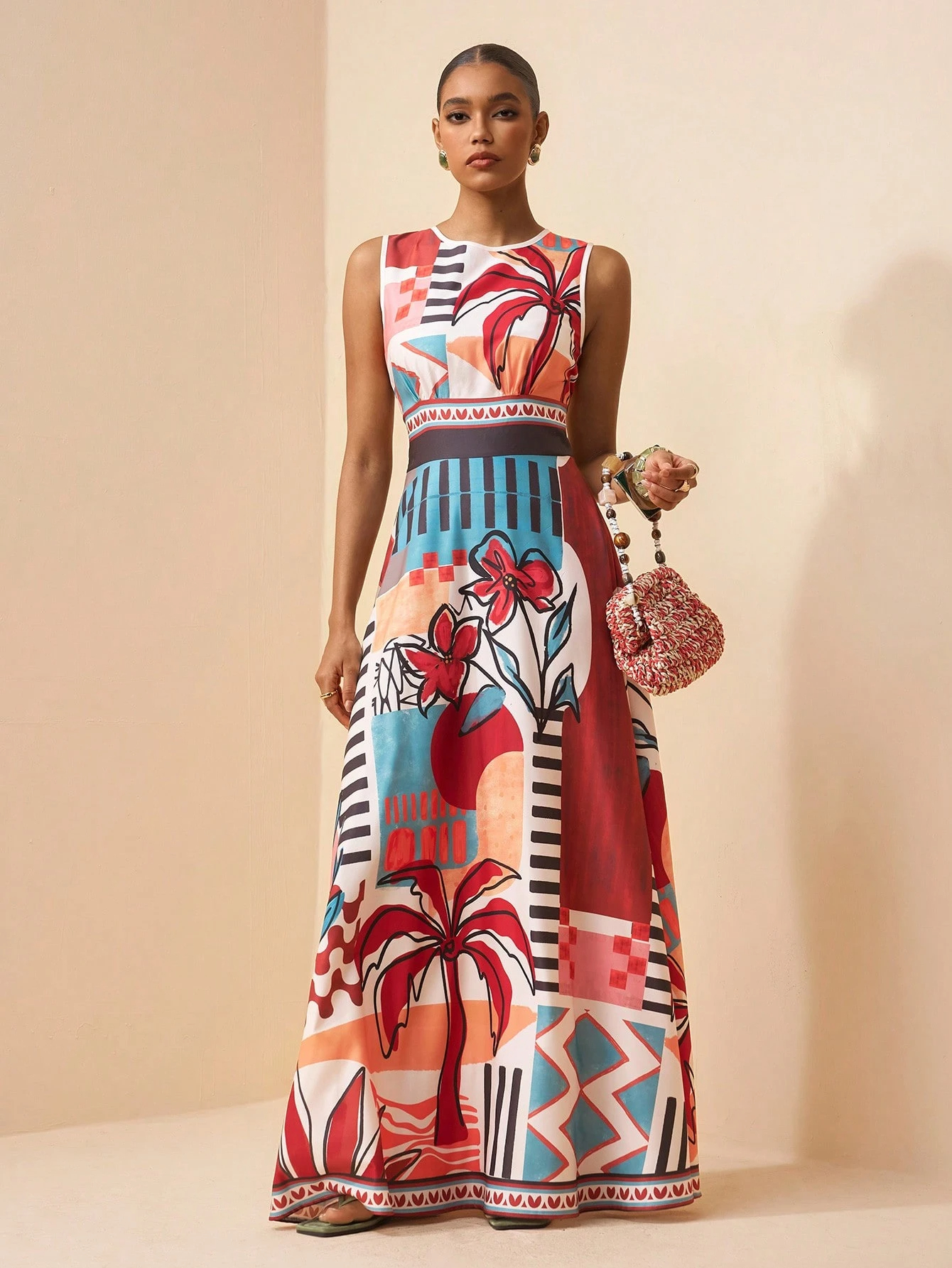 2026 Spring New Sleeveless Art Print Maxi Dress