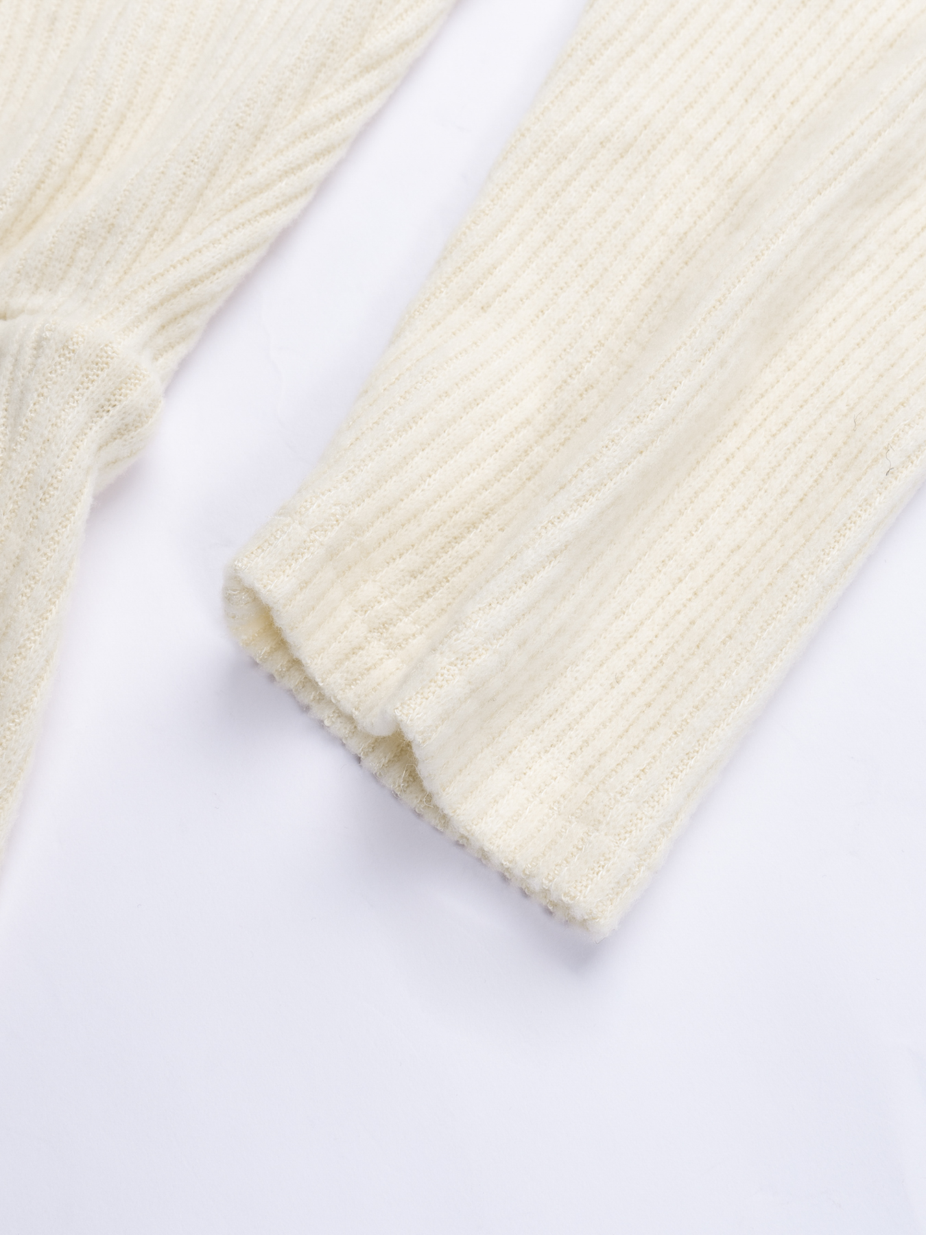 Women's Cream Cross V-Neck Sweater with Lace Trim, Ribbed Knit & Fitted Waist