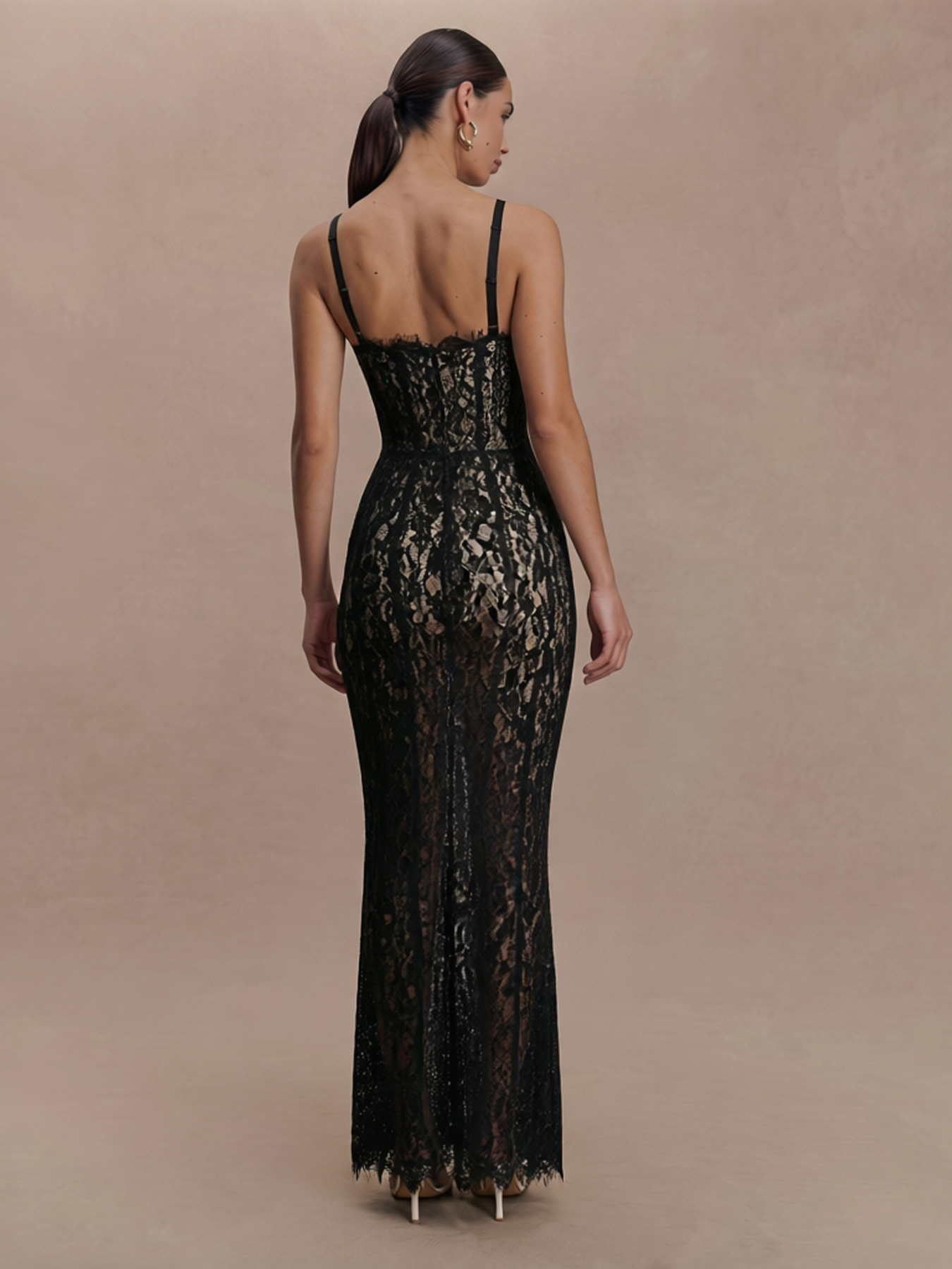 Sheer Floral Lace Mermaid Maxi Dress