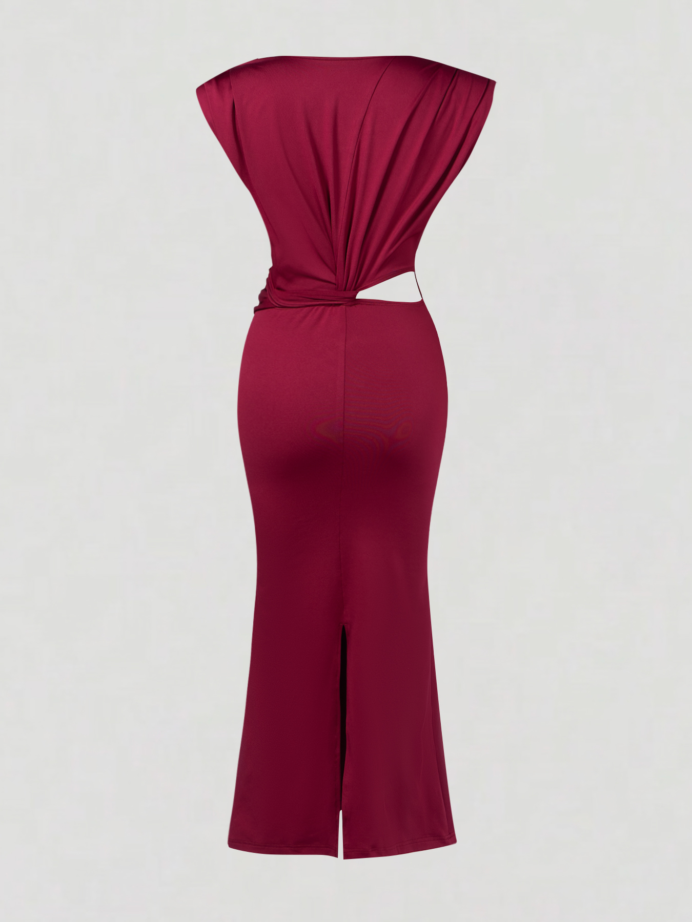 Woman's Burgundy Sleeveless Twist Cutout Waist Bodycon Midi Dress