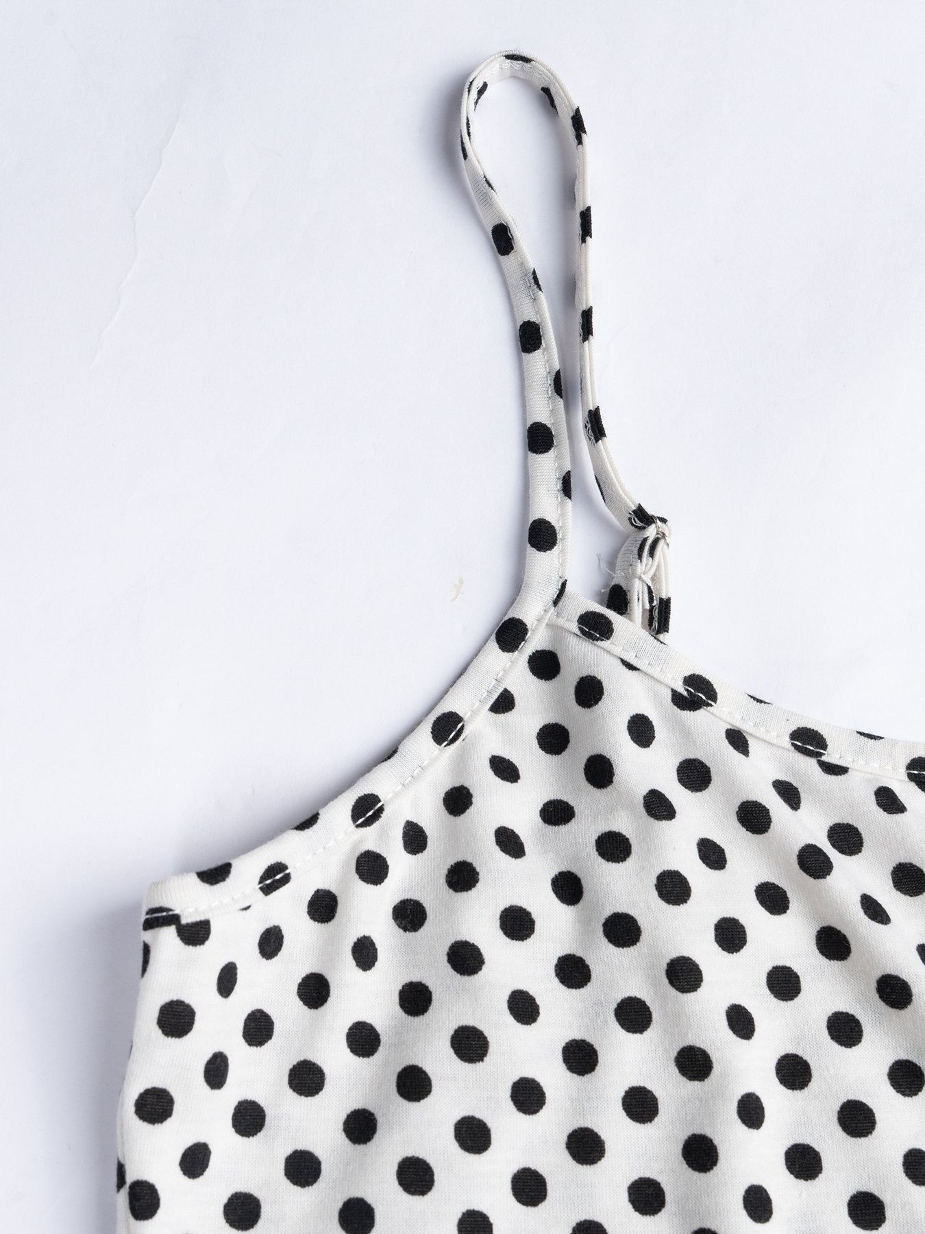 Women's White Spaghetti Strap Top with Black Polka Dot Print