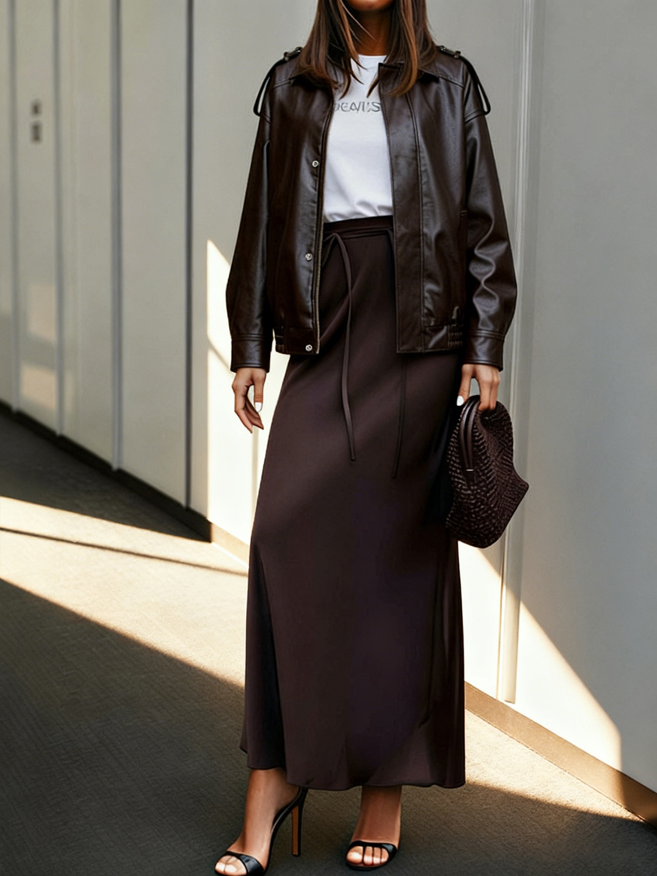 2026 Minimalist Color-Blocking Oversized Vegan Leather Jacket for Commute & Casual