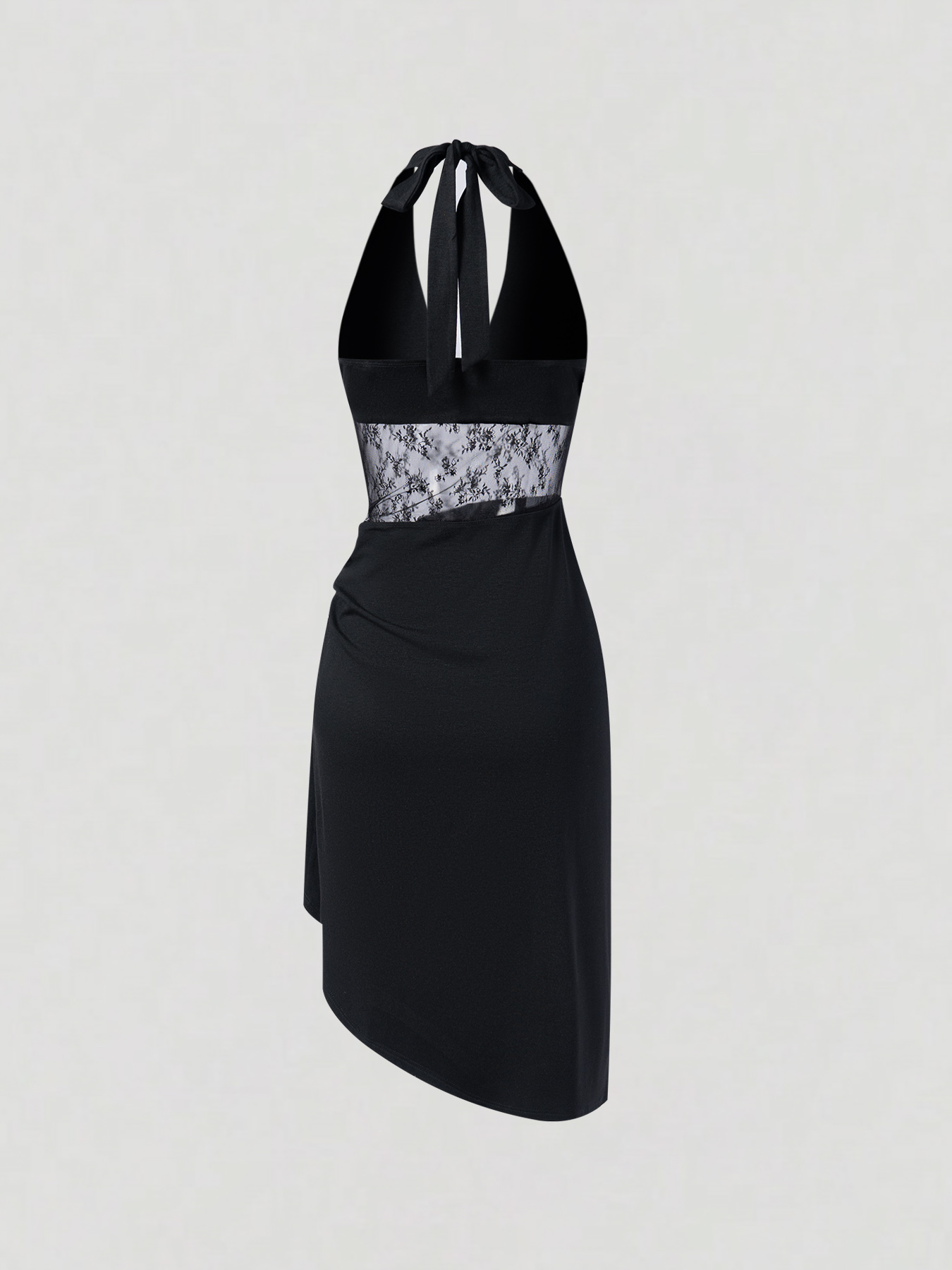 2026 Spring/Summer New Style Sexy Halter Neck Lace Splicing Asymmetric Waist-Fitted Dress