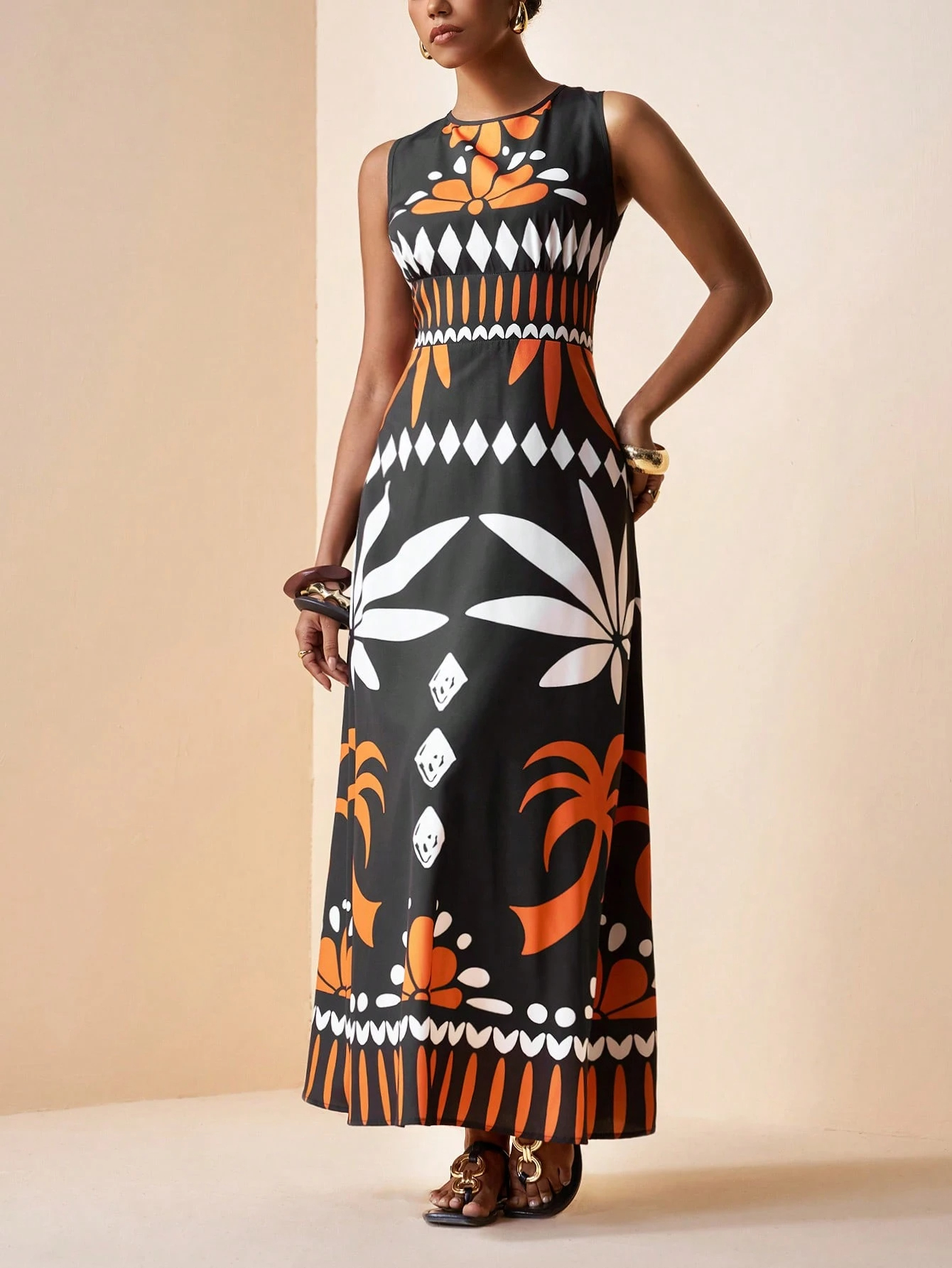 2026 Spring New Sleeveless Art Print Maxi Dress