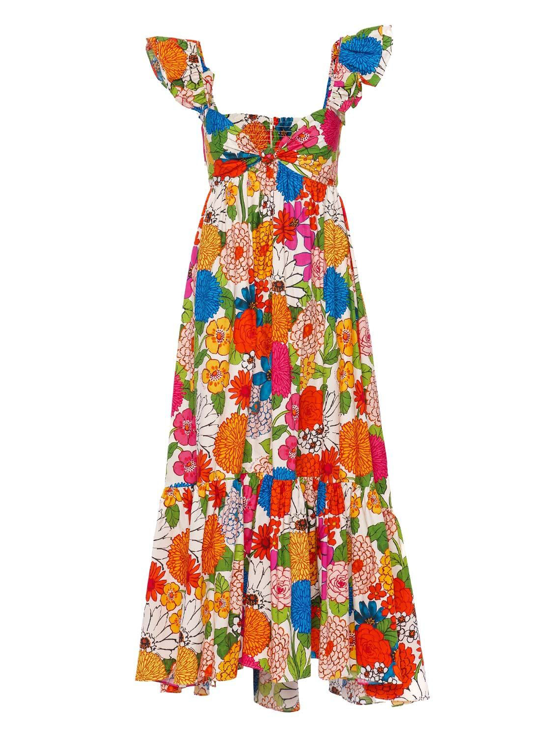 Boho Floral Ruffle Strap Tiered Art Print Maxi Dress
