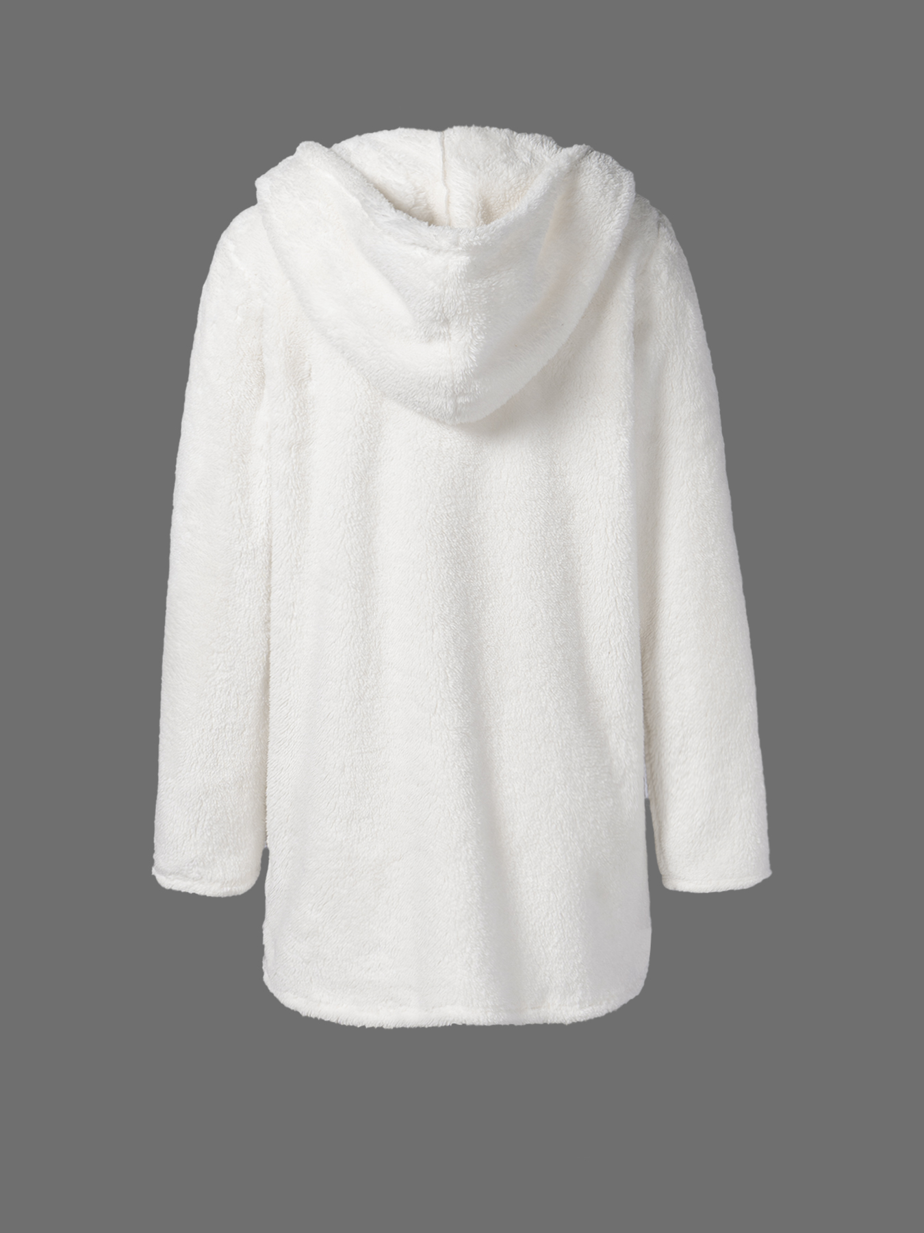 White hooded fleece cardigan Women‘s loose medium-length thermal jacket