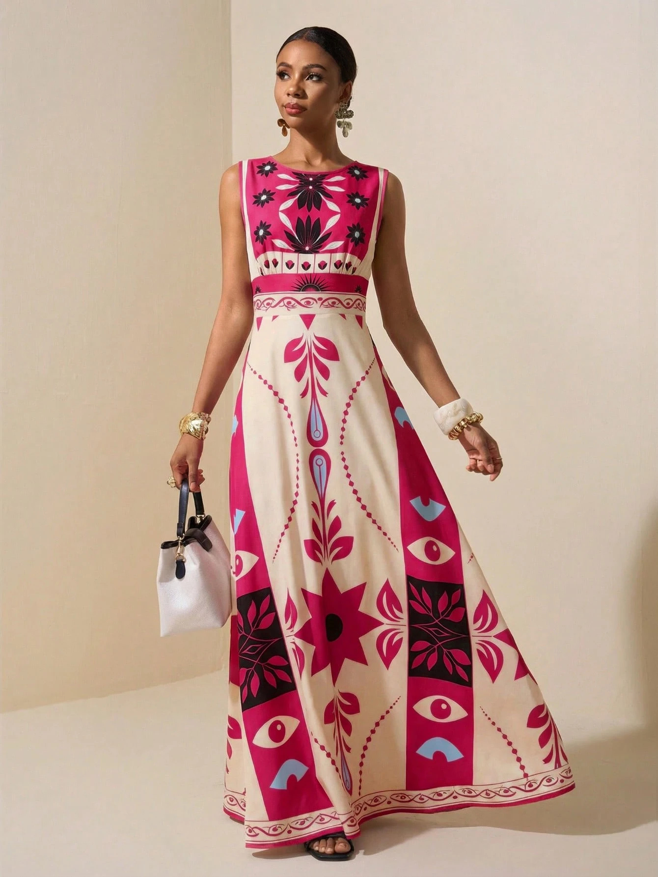 2026 Spring New Sleeveless Art Print Maxi Dress