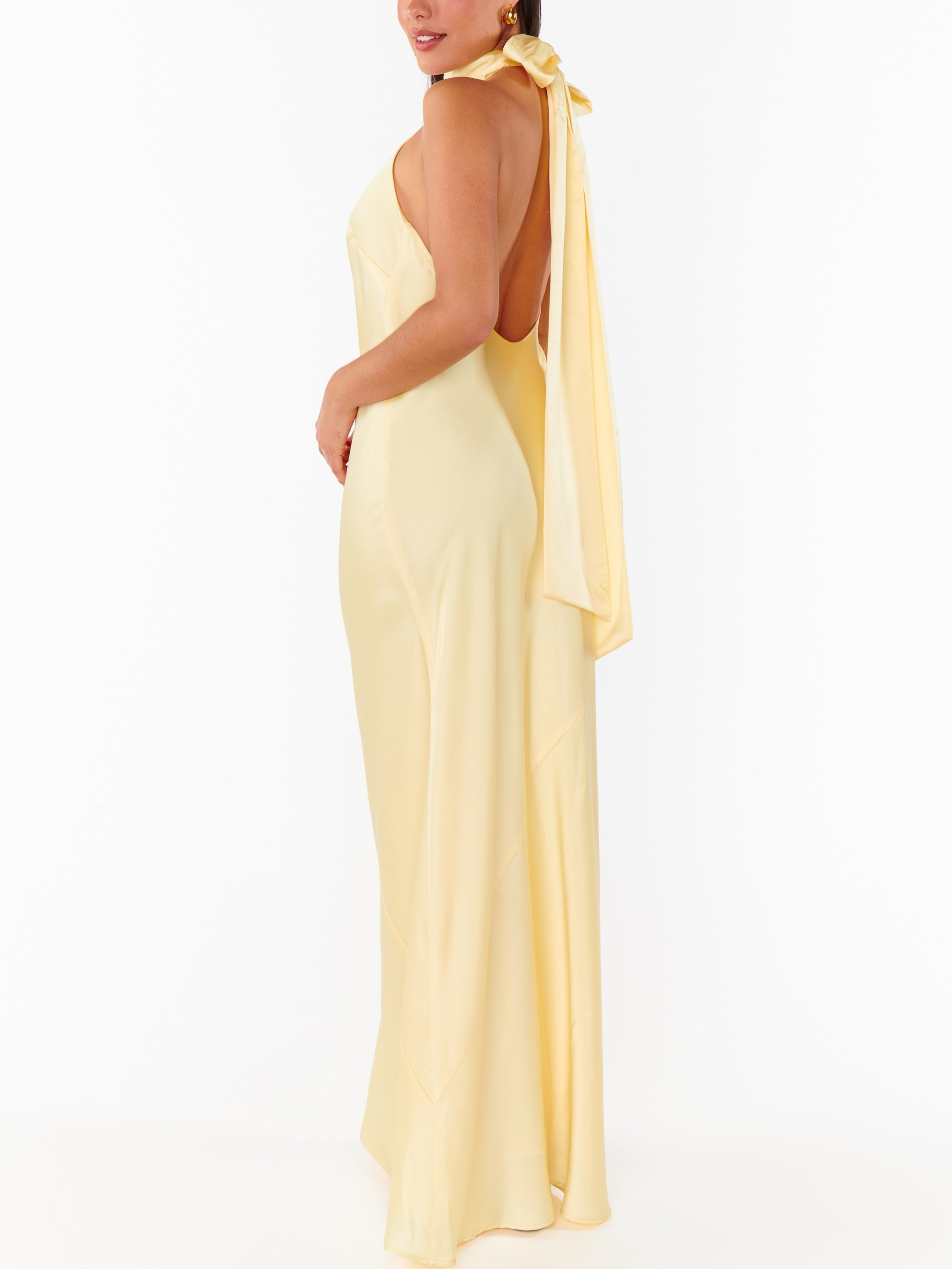 Lisa Maxi Dress ~ Pale Yellow Luxe Satin