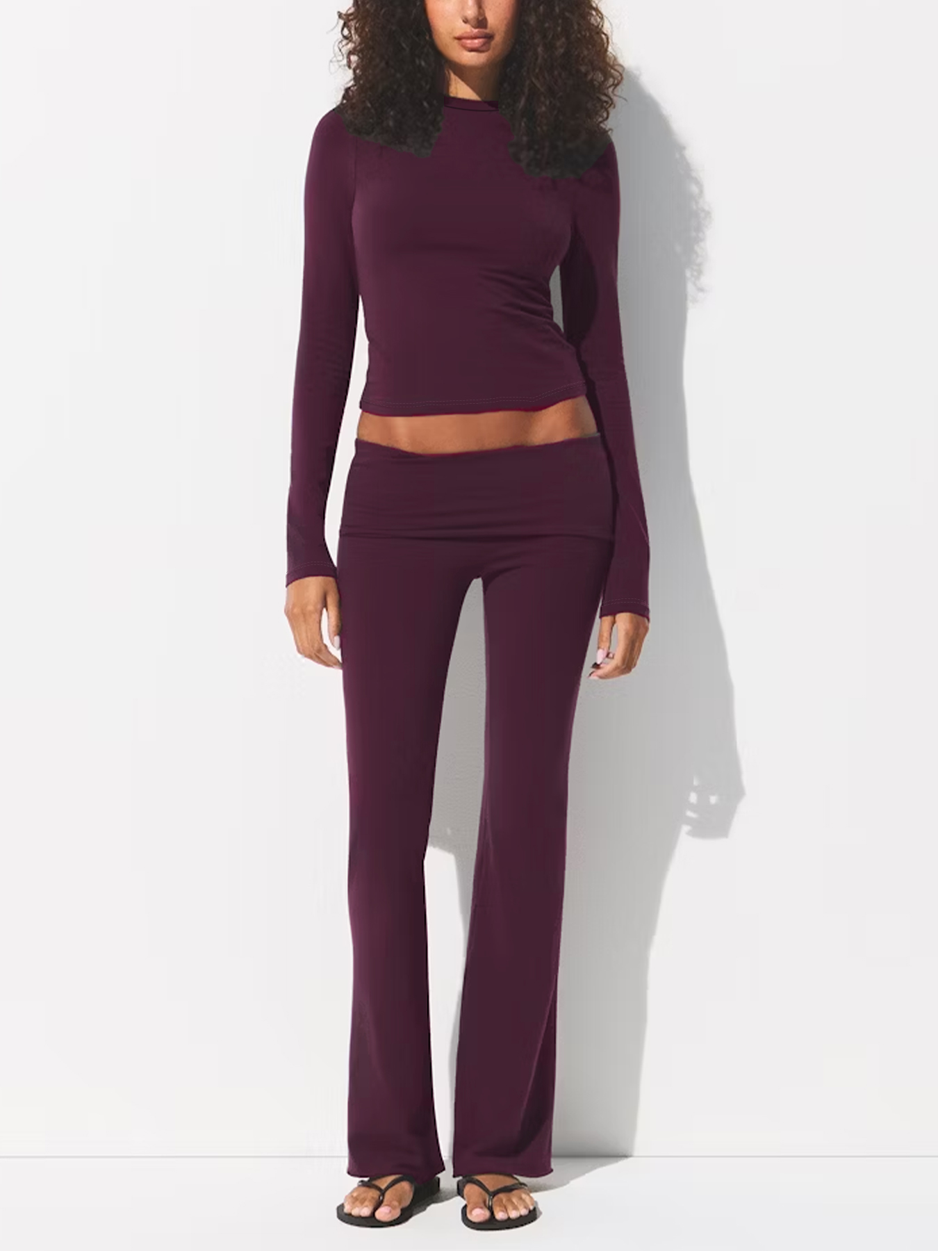 Women's Plum Long Sleeve Crew Neck Fitted Top