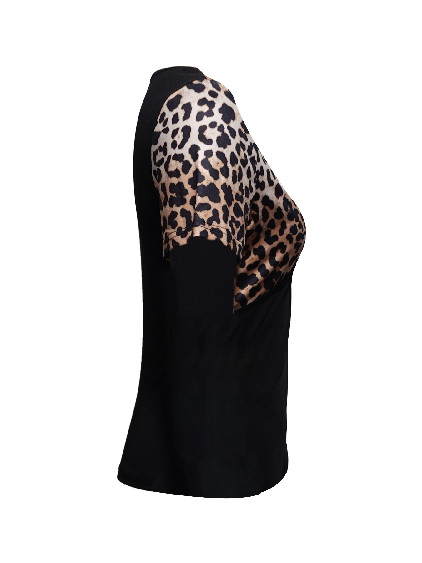 Women's Leopard Print Asymmetric Wrap Short Sleeve Top